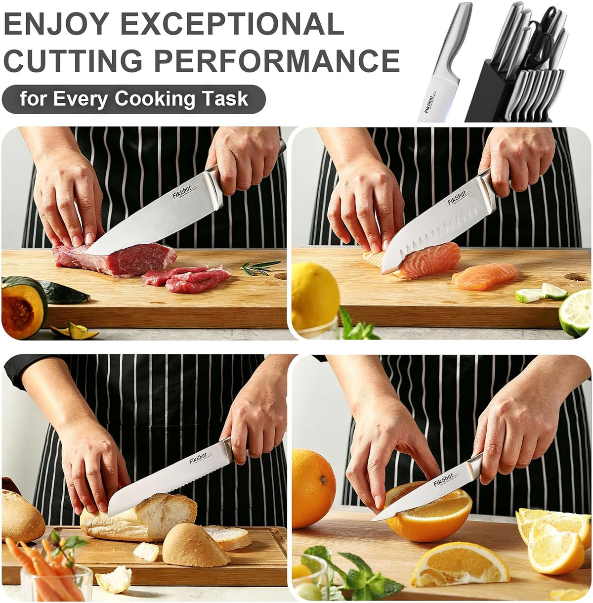 Juego de Cuchillos de Cocina, FIKSHOT Juego de Cuchillos de Acero I...