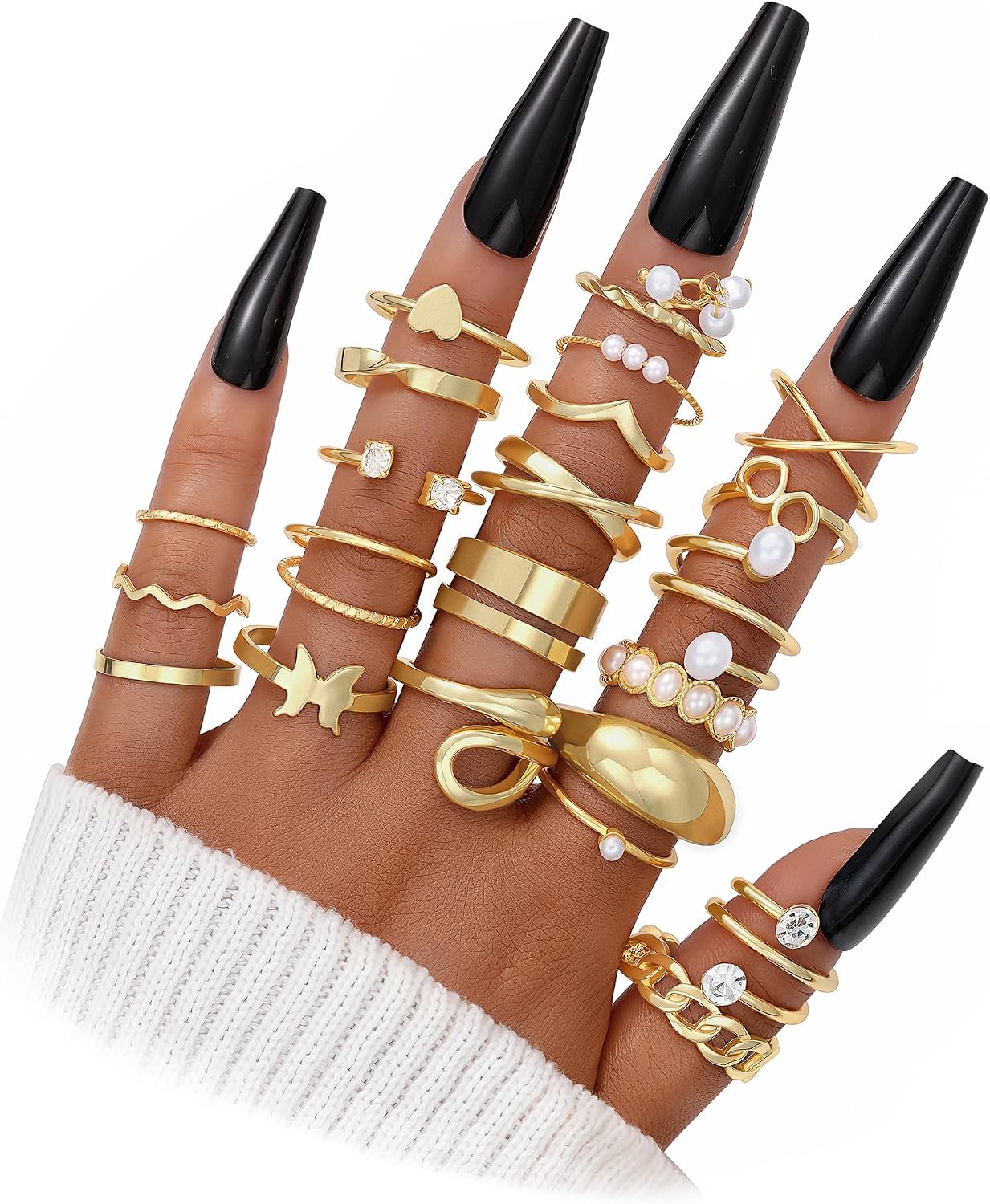 FAXHION Juego de 25 anillos apilables de oro para mujer, anillo de...