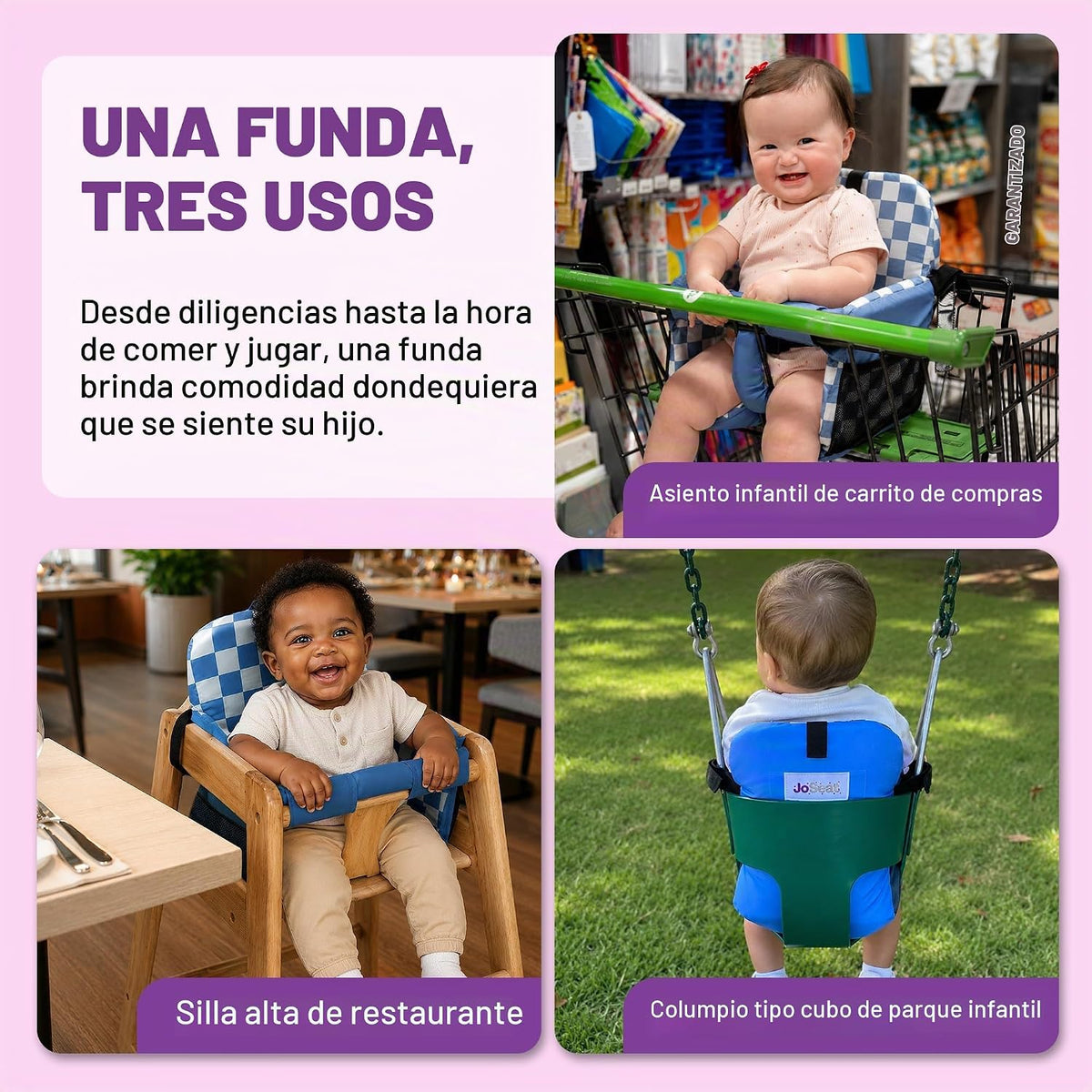 JoSeat Funda de asiento para bebé, azul a cuadros | Protector de as...