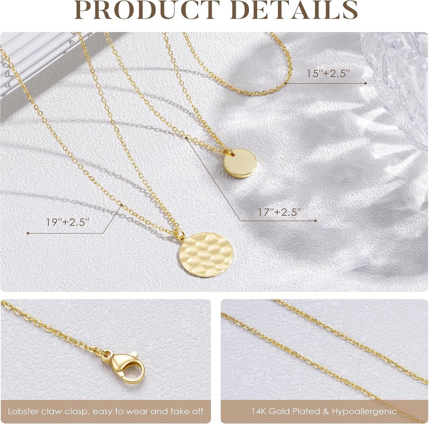Turandoss Collares en capas para mujer, chapados en oro de 14 quila...