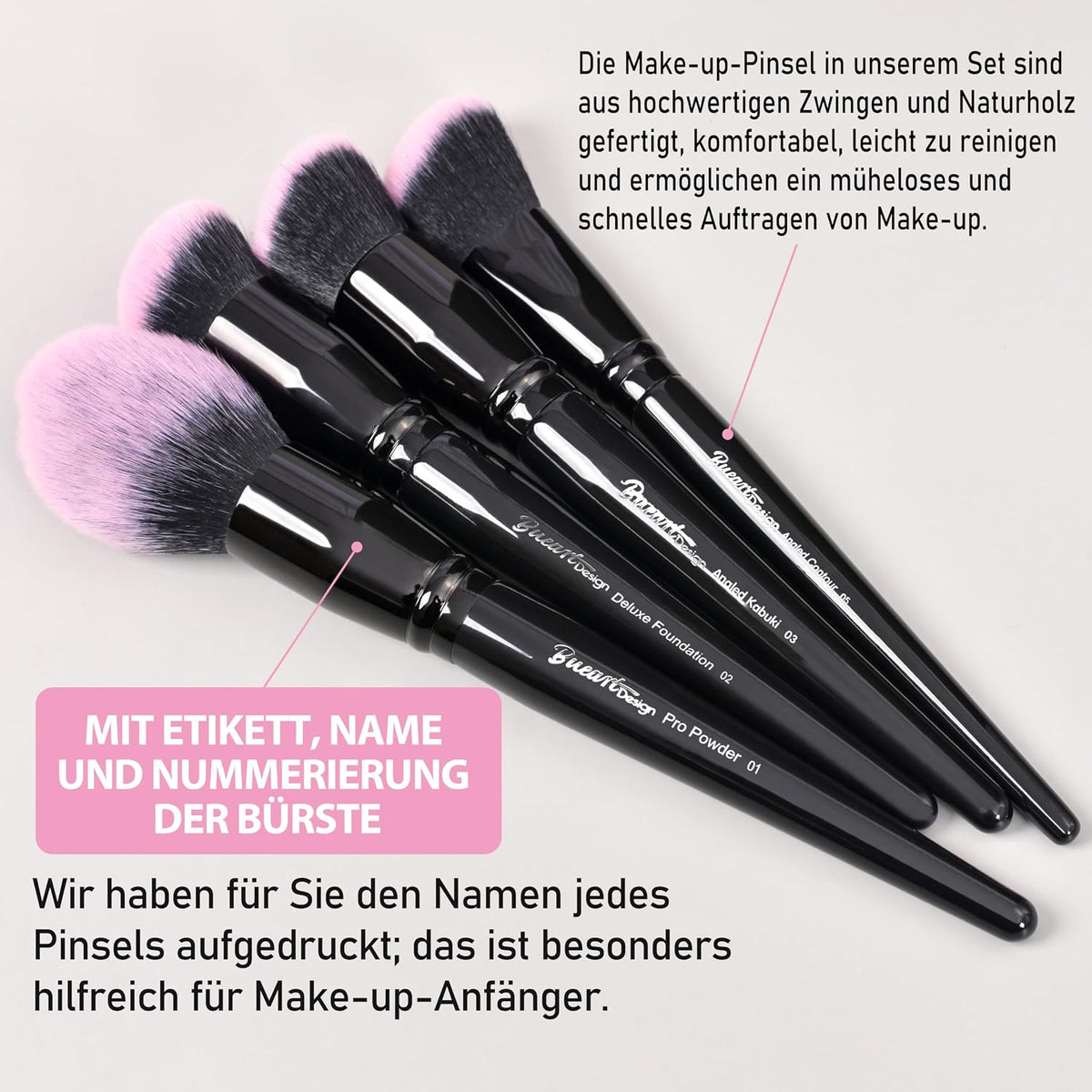 Bueart Design Juego de 18 brochas de maquillaje Pro Deluxe, color r...