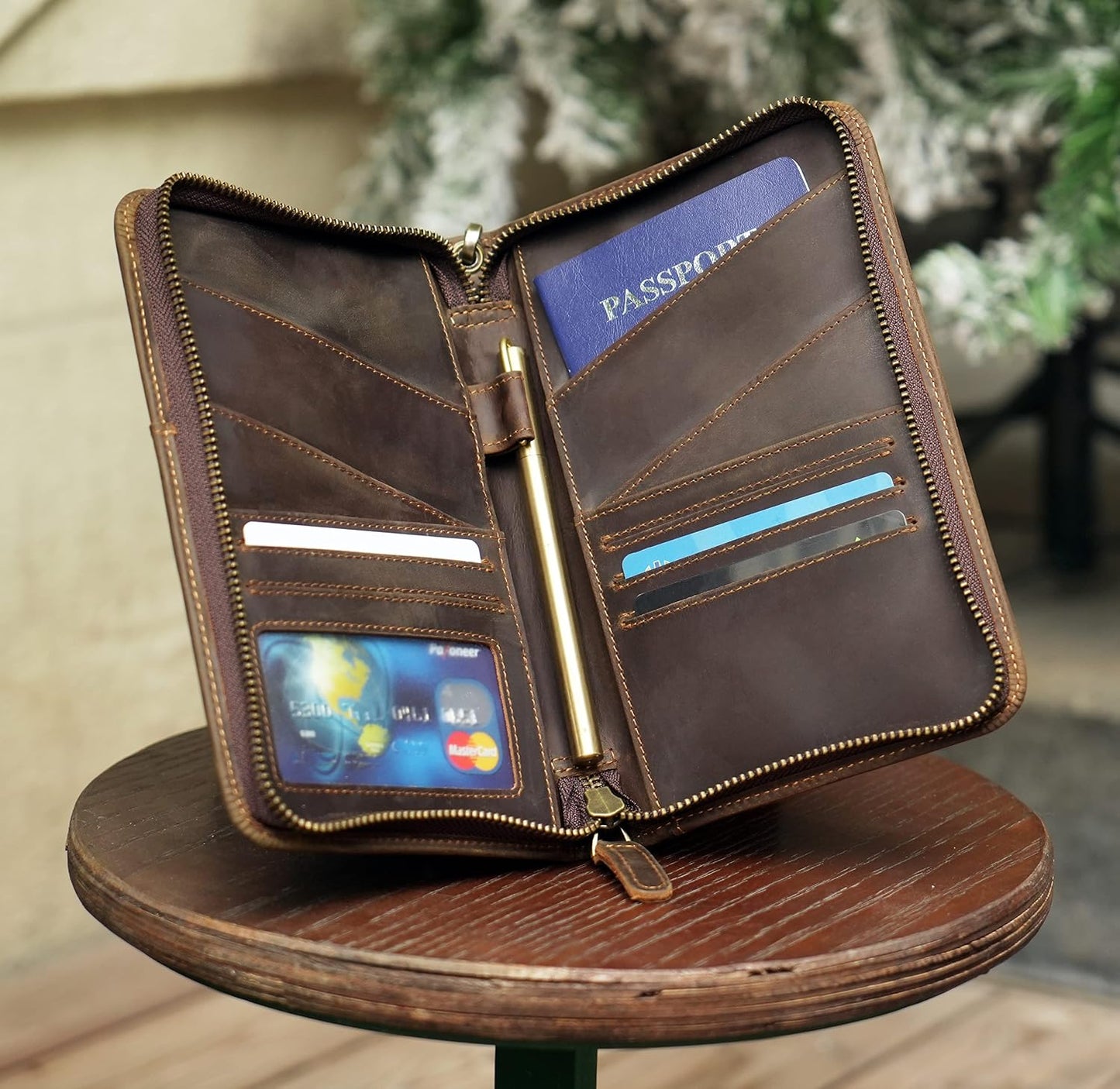 Polare - Funda de piel de grano completo para pasaporte, para hombr...