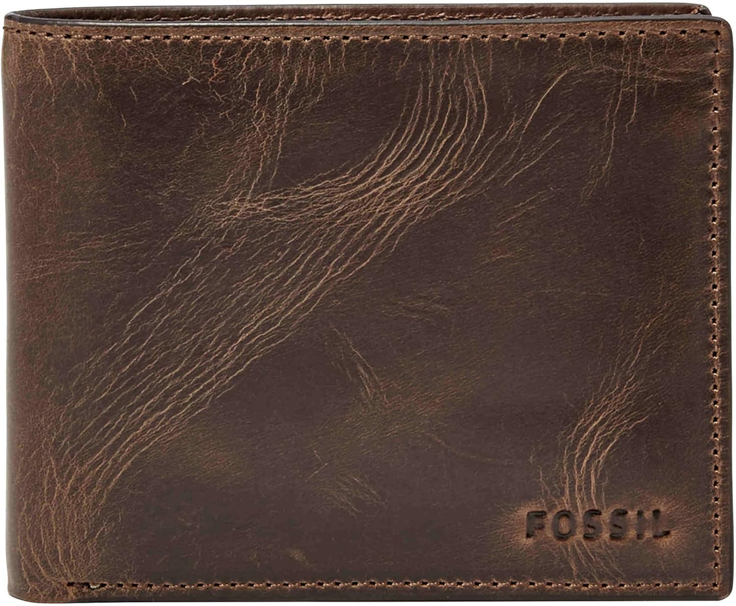 Cartera plegable de cuero Fossil Derrick con bloqueo RFID para homb...