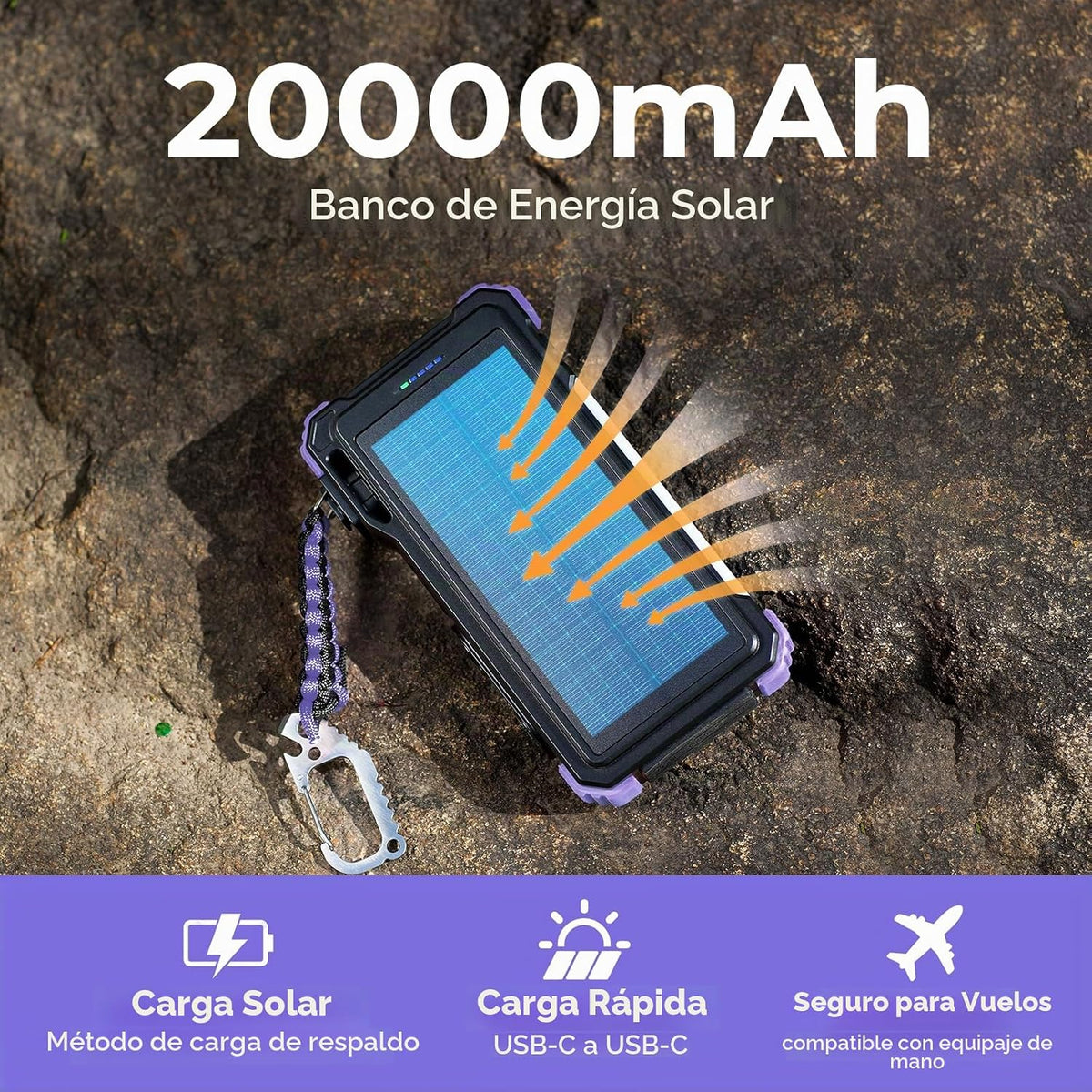BLAVOR Cargador Solar Power Bank 20000mAh con Cables Incorporados,...