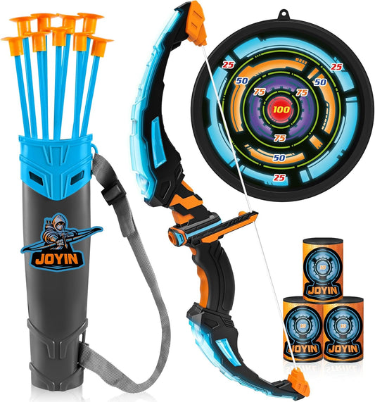 JOYIN - Arco y flecha LED para niños, juego de juguetes de tiro con...