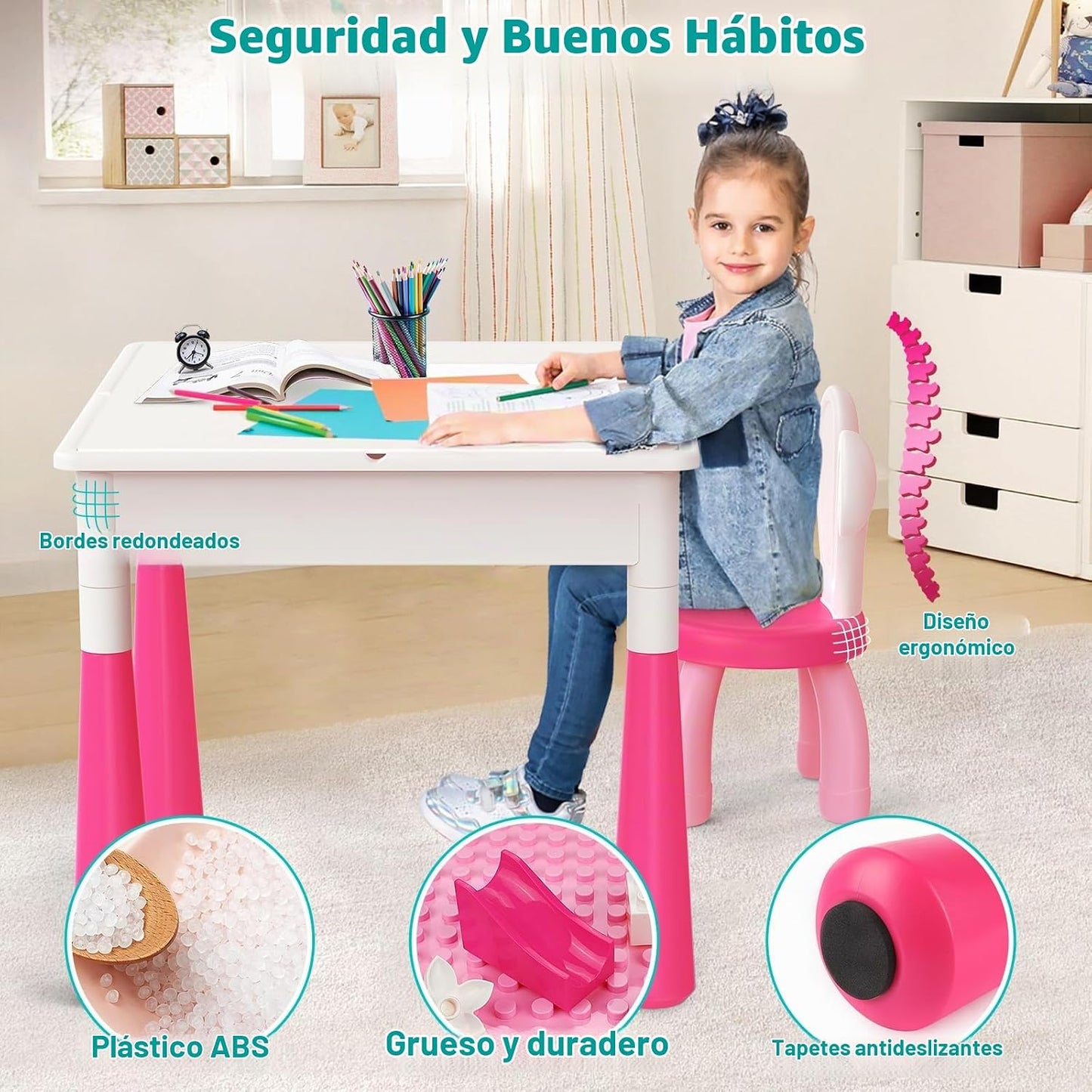 Mesa de actividades 7 en 1 para niños pequeños y 2 sillas, juego de...