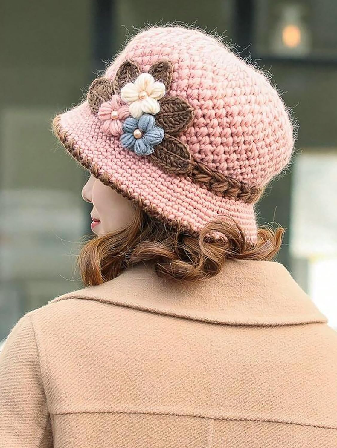 kilsel Sombrero de flores de mujer engrosado con diseño de crochet...