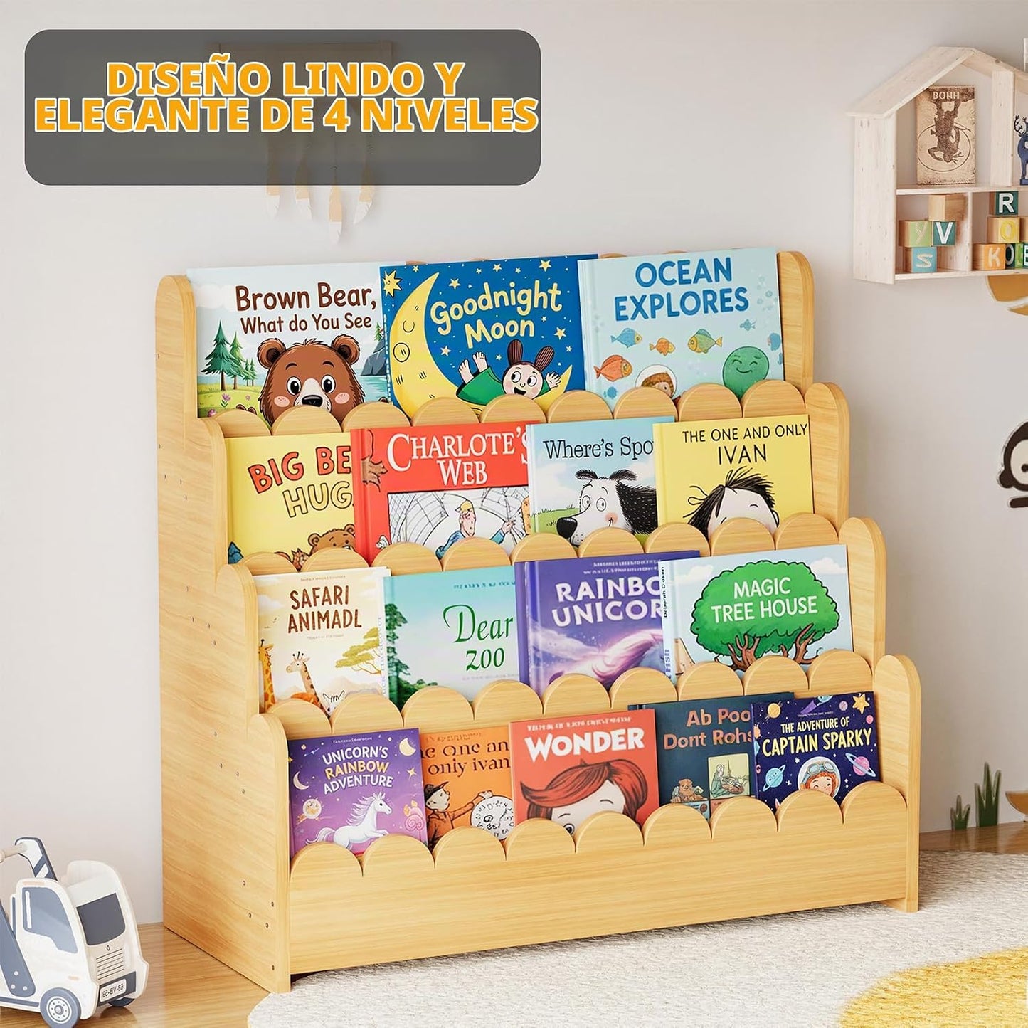 SpaceAid Estantería festoneada de 4 niveles, estantería Montessori...