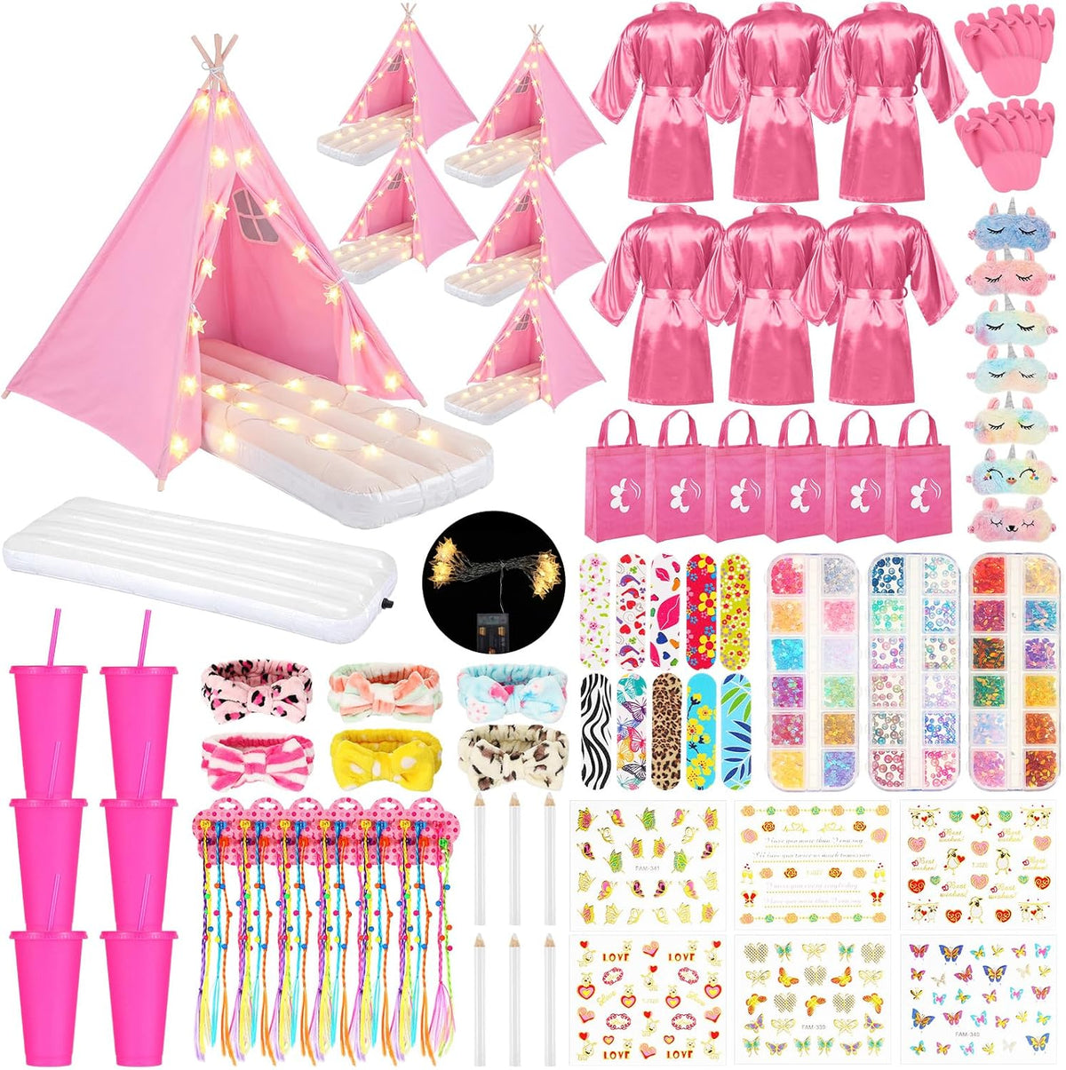 Chunm - Tipi para fiesta de pijamas a granel, completo, 6 rosas, ju...