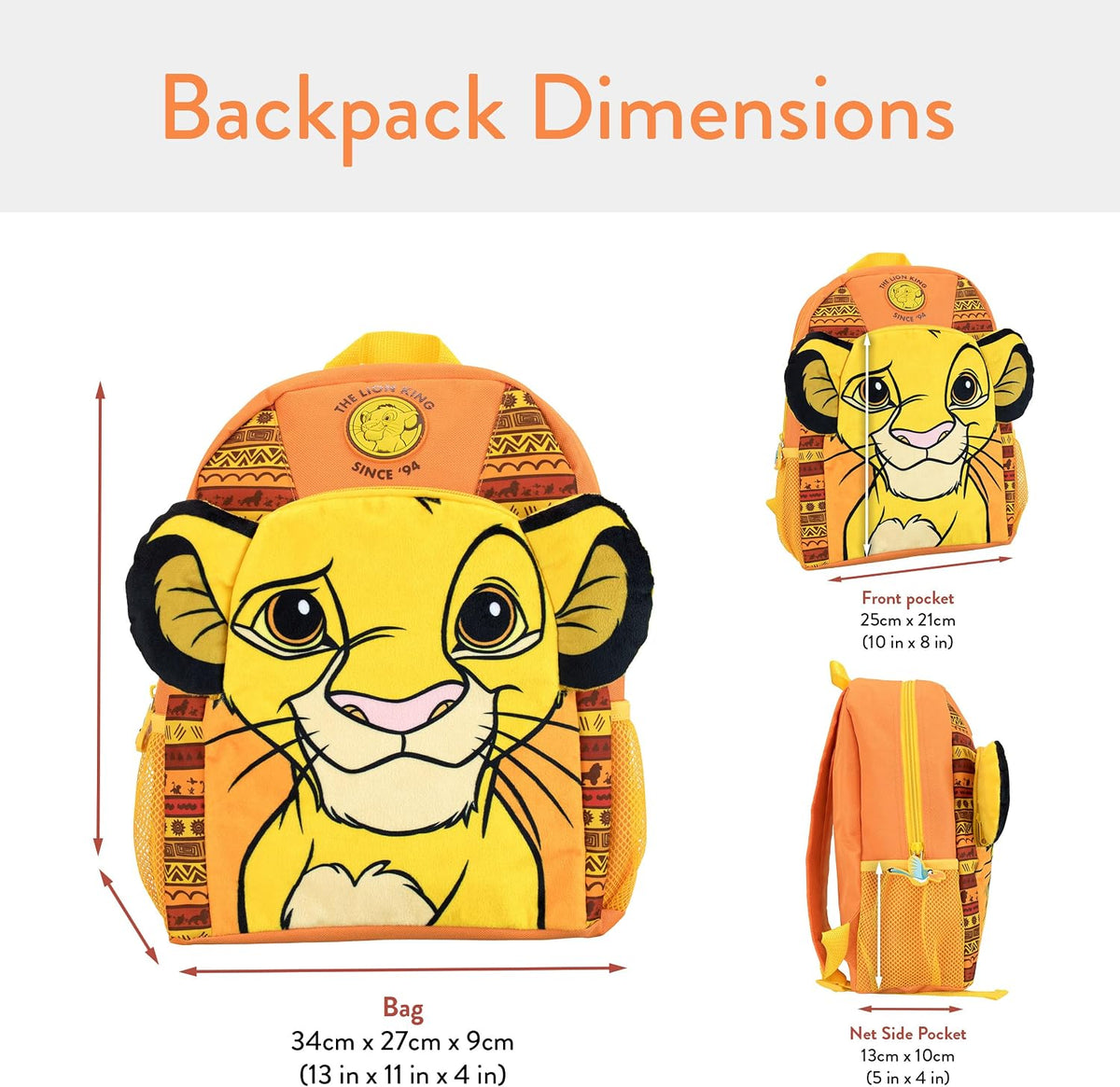 Mochila Disney Rey León | Mochila Simba | Talla única Amarillo