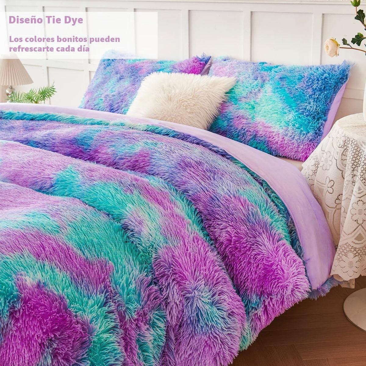 PERFEMET Juego de ropa de cama de pelo esponjoso para niñas tamaño...