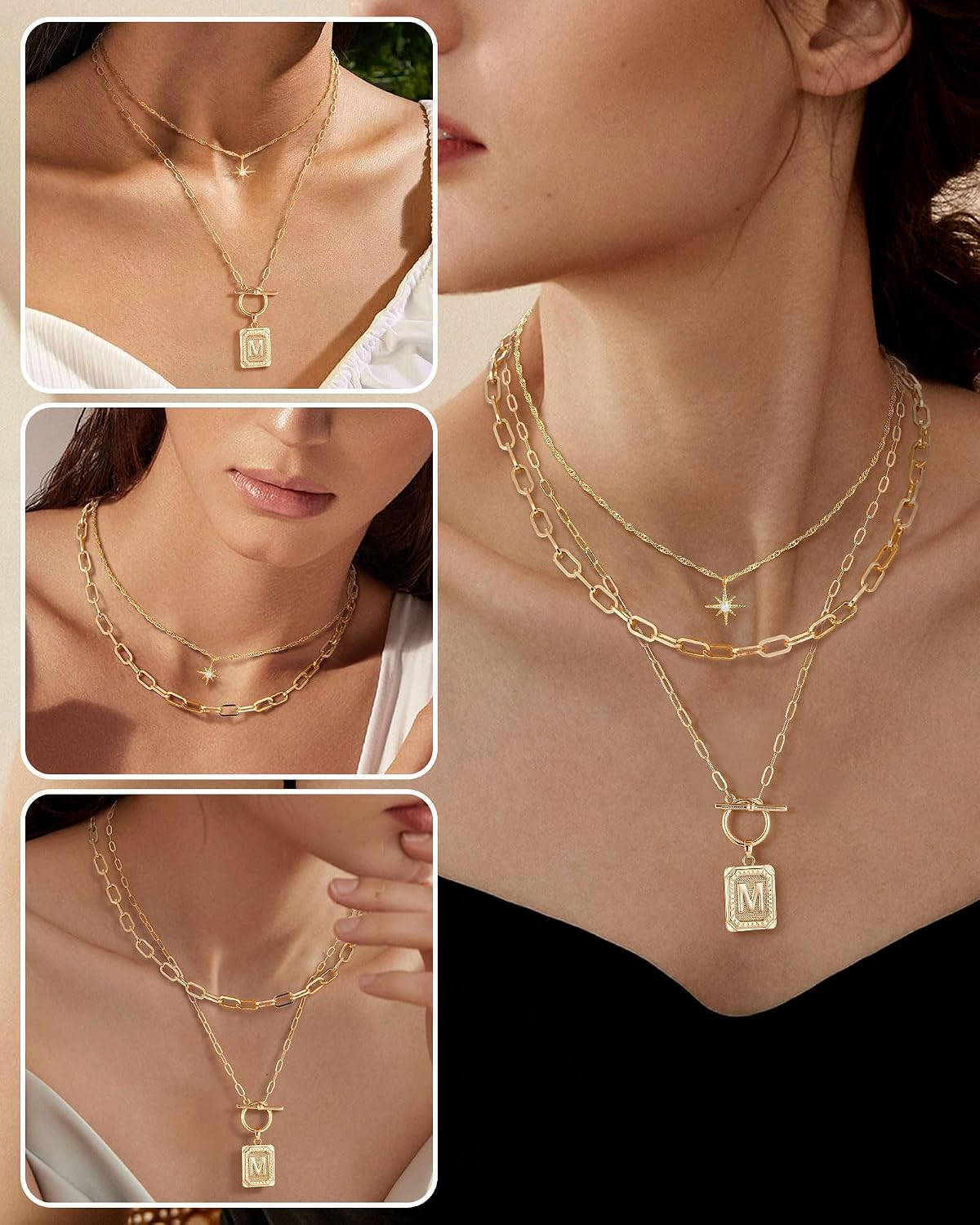 MJartoria Collares con iniciales en capas para mujer, modernos, cha...