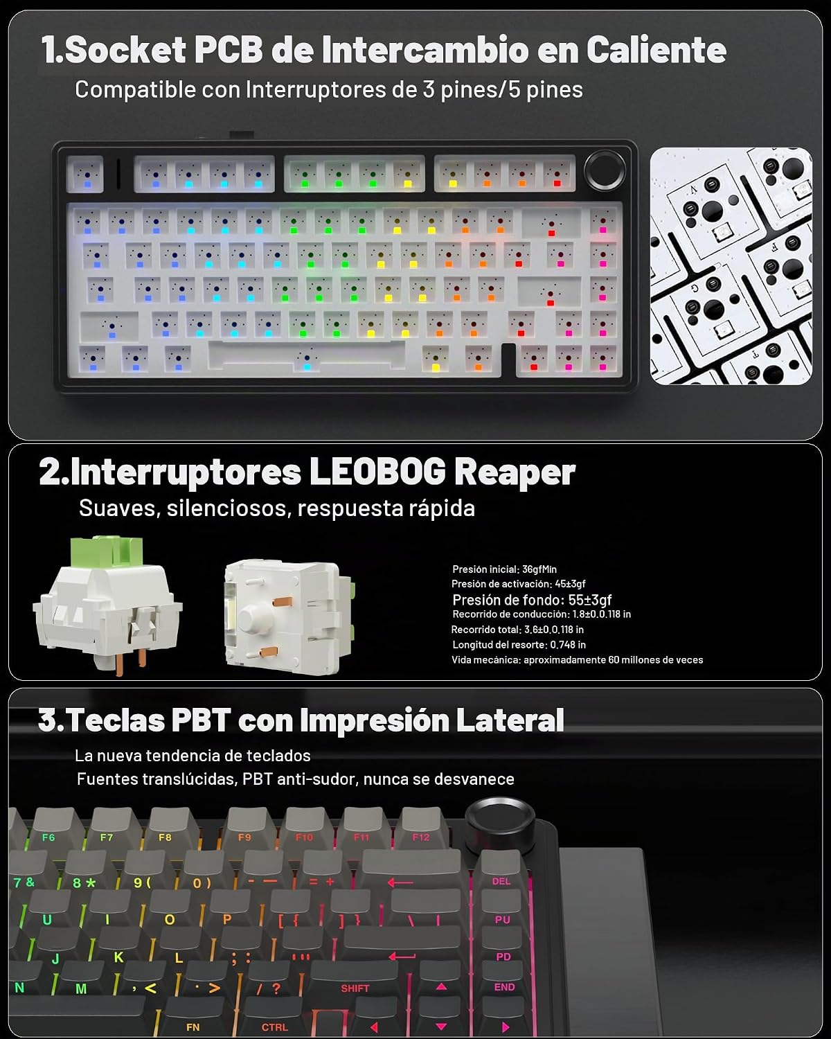 AULA Combo de teclado y mouse inalámbricos, teclados mecánicos F75...