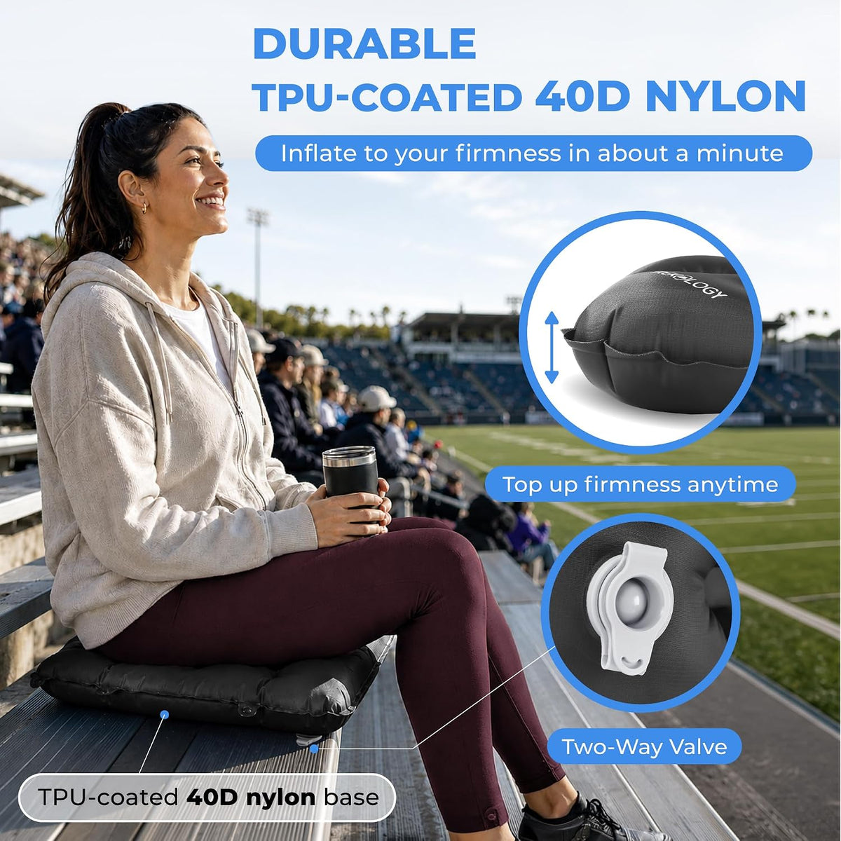 TREKOLOGY Cojín inflable para asiento de estadio para viajes aéreos...
