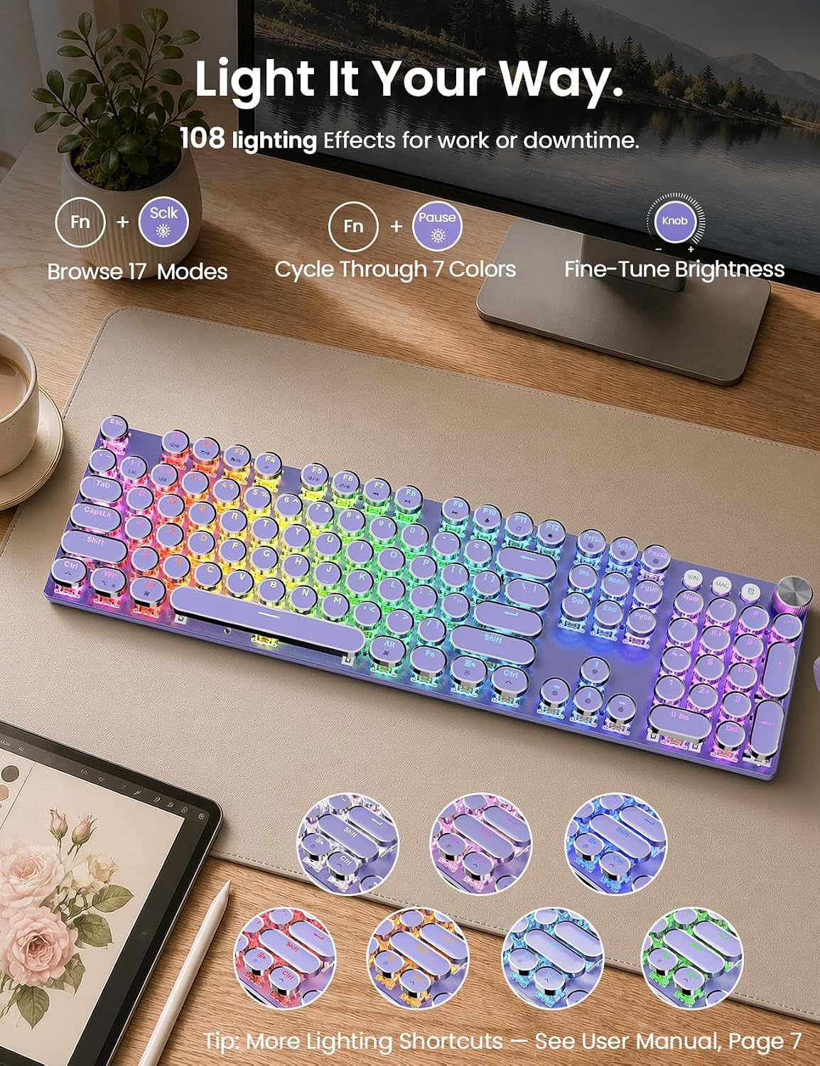 Sablute Combo de teclado mecánico inalámbrico y ratón, retroilumina...
