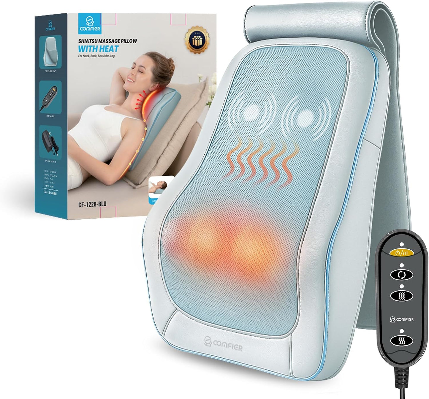 Masajeador de espalda Shiatsu COMFIER con calor y vibración, masaje...