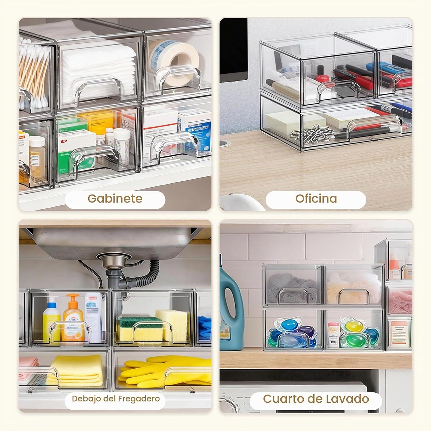 Criusia Cajones de almacenamiento apilables, paquete de 4 organizad...