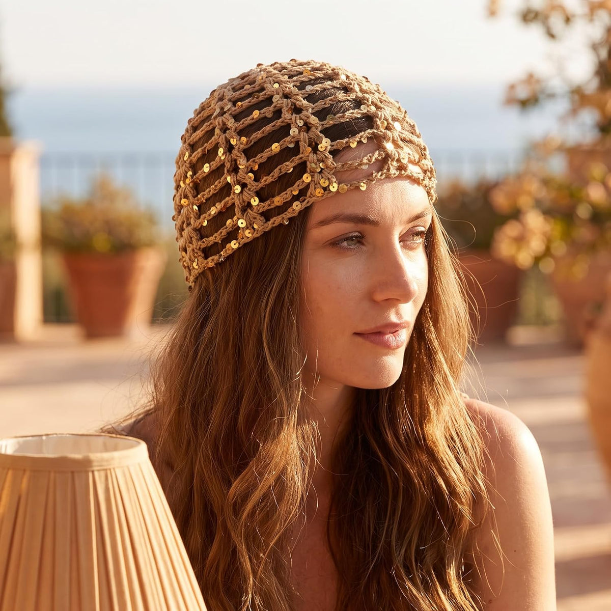 Ymapinc Gorro de ganchillo para mujer, gorro de lentejuelas de mall...
