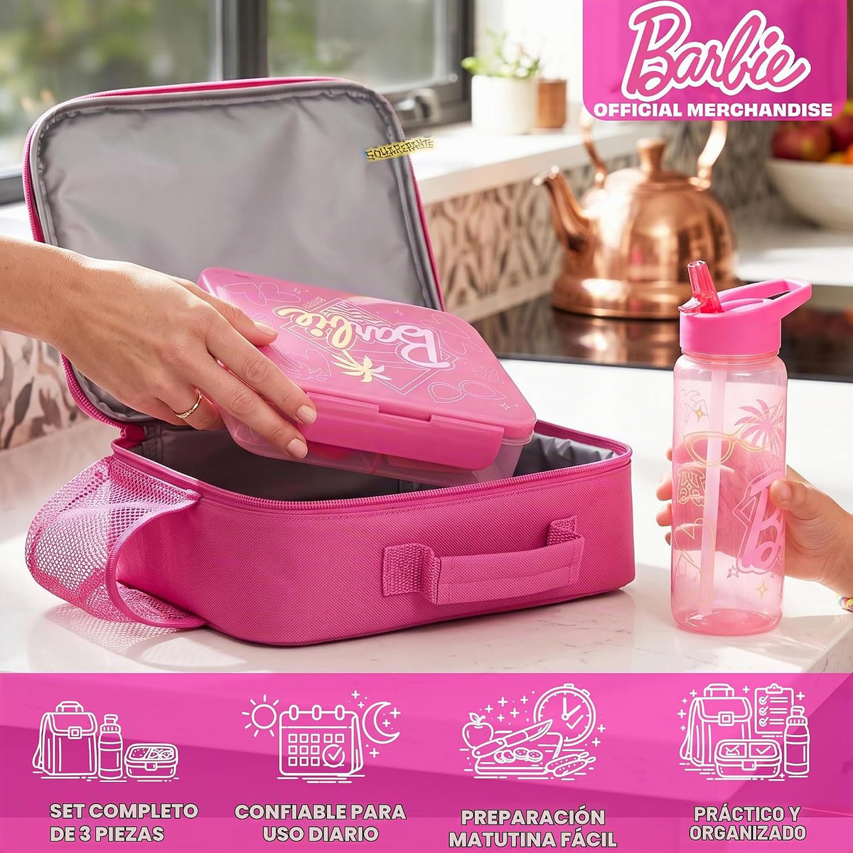 Get Trend Juego de 3 piezas de bolsa de almuerzo, caja bento y bote...