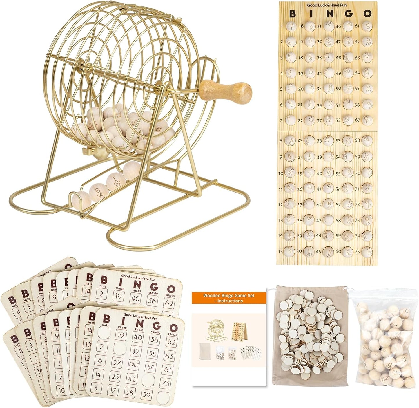Extguds Juego de bingo de madera \u2013 Kit de bingo de lujo con ja...