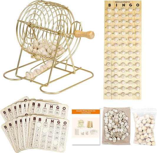 Extguds Juego de bingo de madera \u2013 Kit de bingo de lujo con ja...