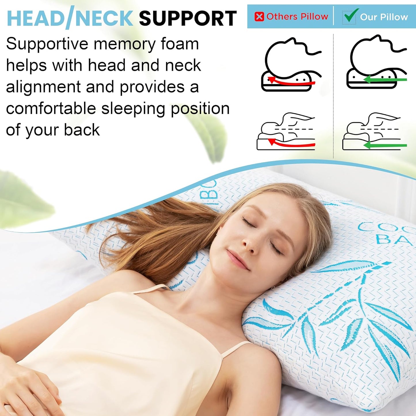 ComfySleep Paquete de 2 almohadas de rayón hechas de bambú para dor...