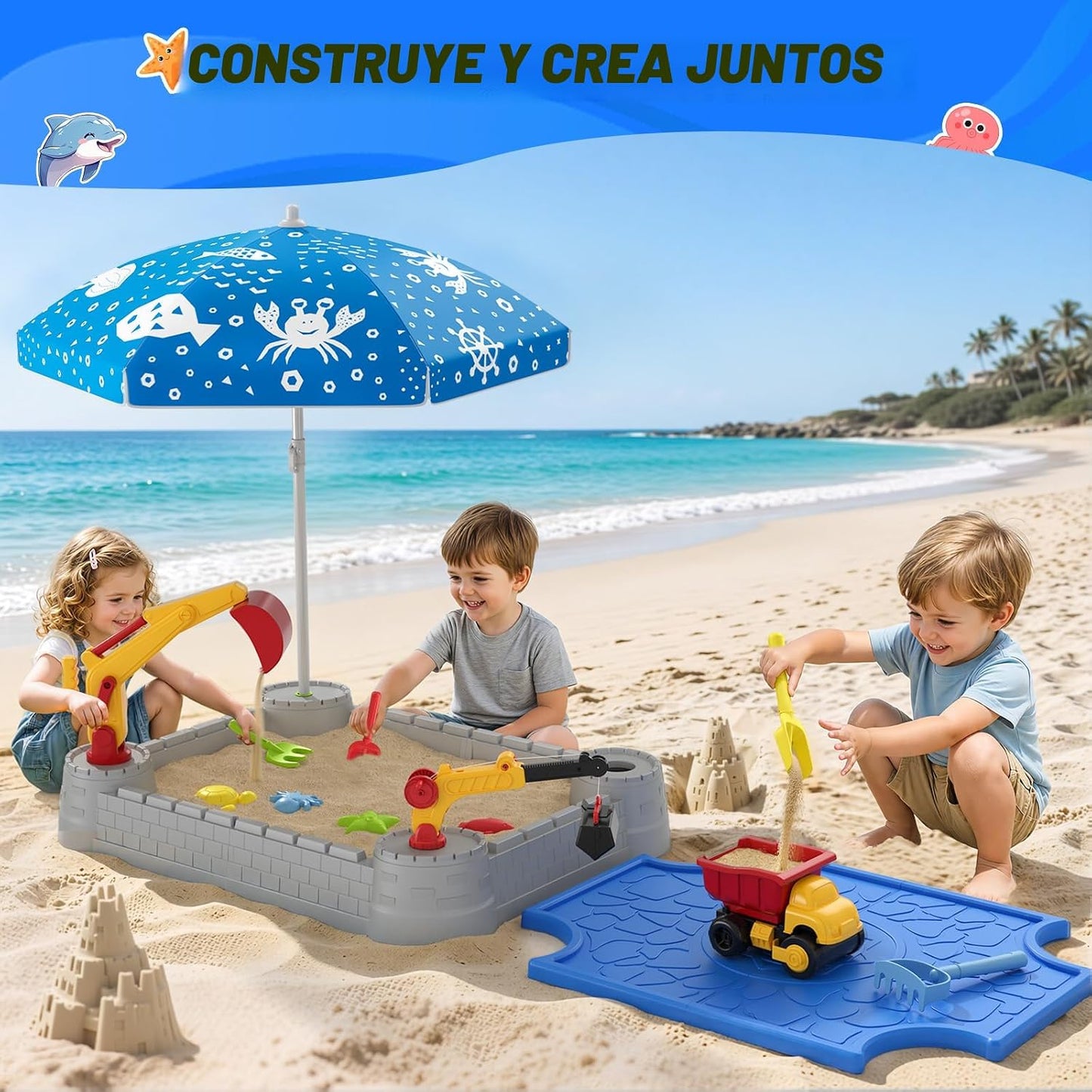 HYES Caja de arena con tapa, caja de arena de plástico para excavad...