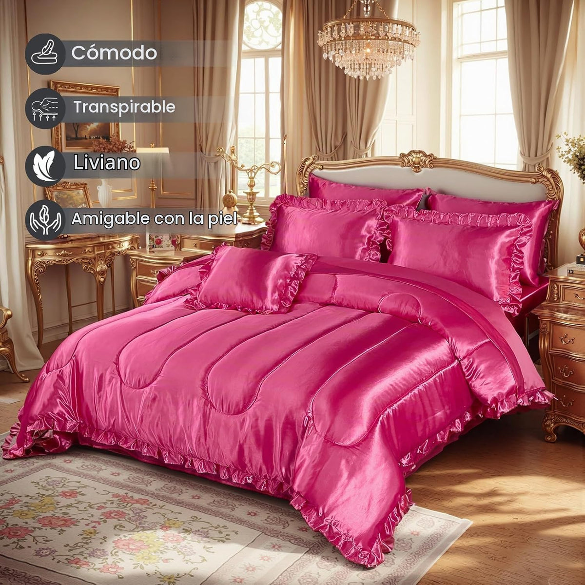 Bedding_Dreamer Juego de cama tamaño queen de satén en una bolsa, j...