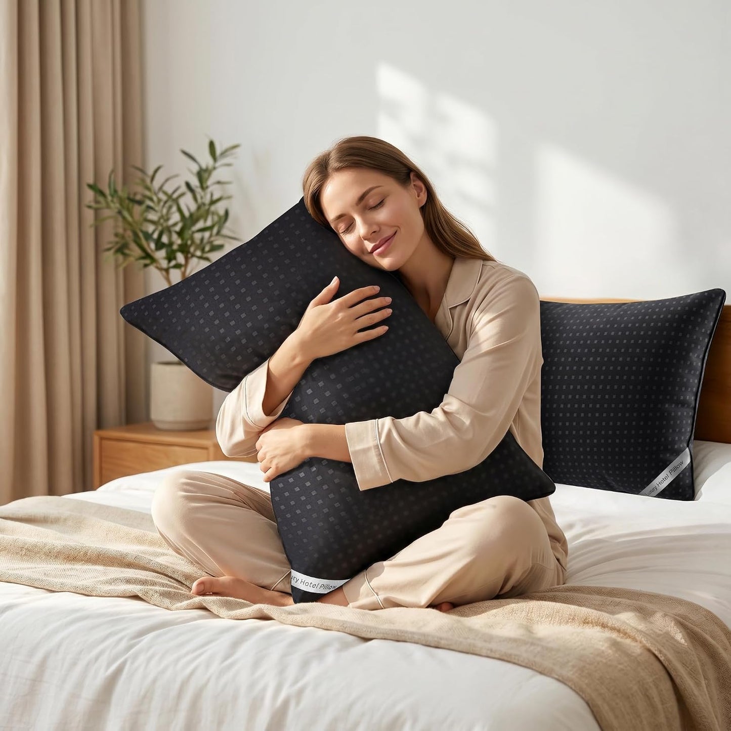 Melising Juego de 4 almohadas de cama para dormir, tamaño estándar,...
