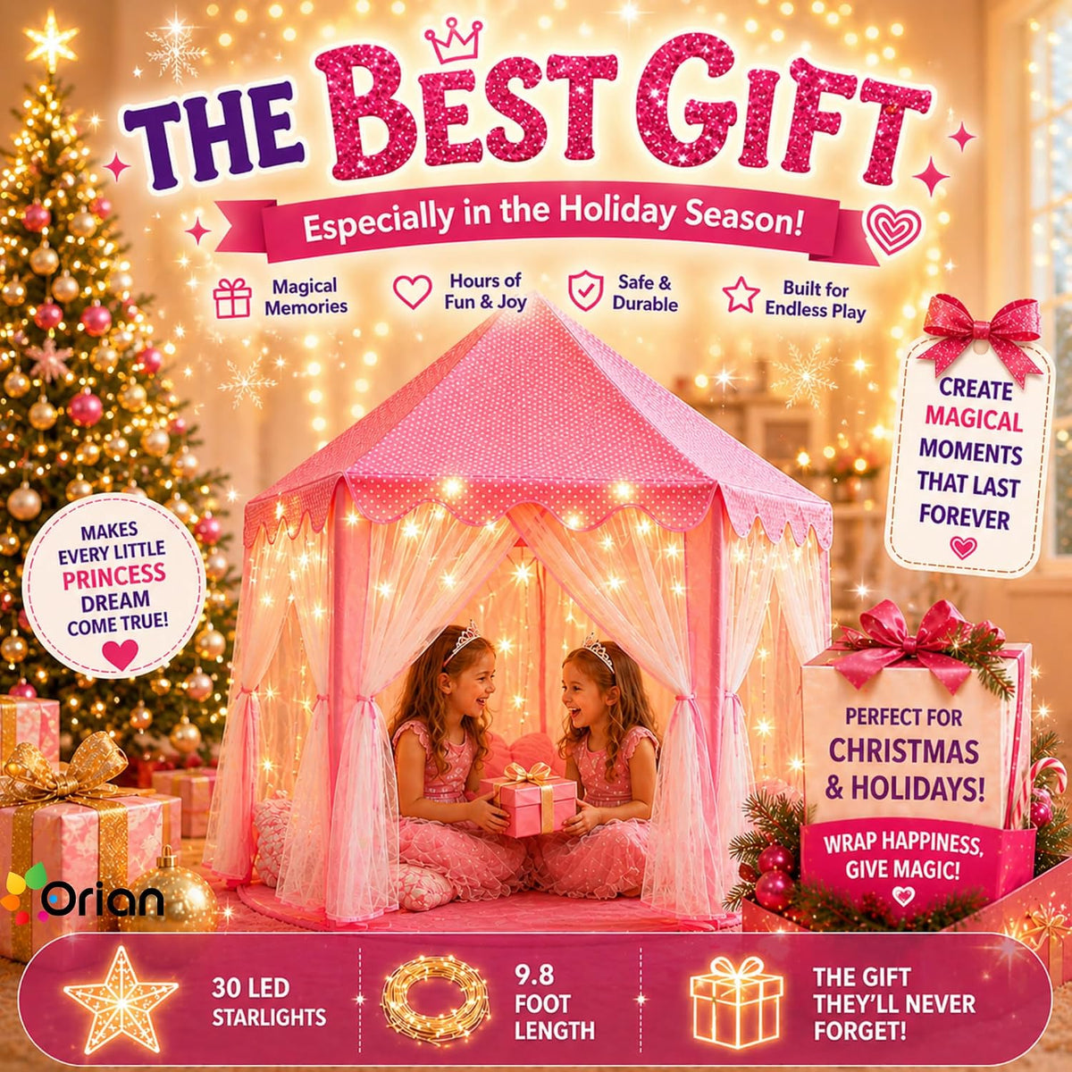 ORIAN Tienda de campaña Princess Castle Playhouse para niñas con lu...