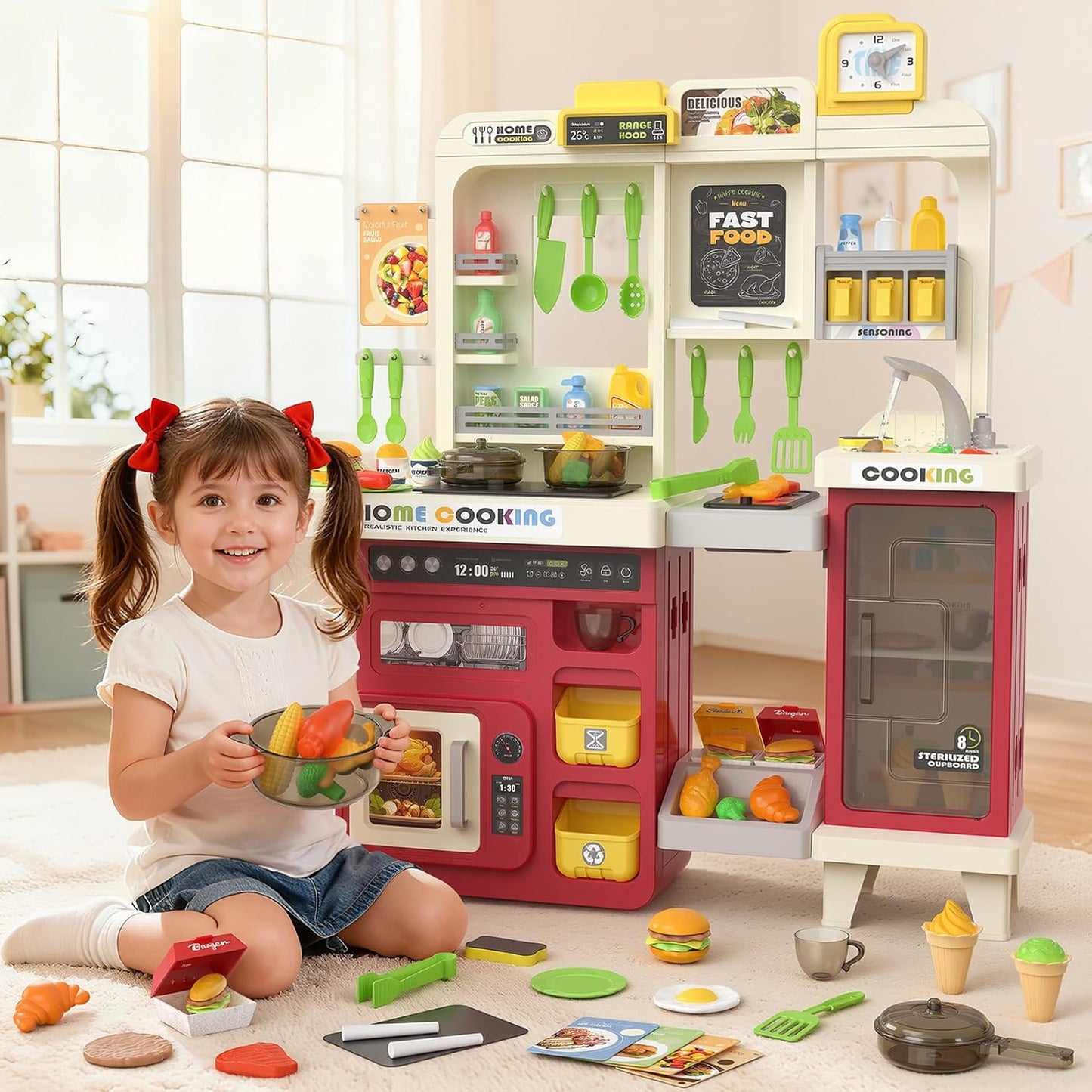 Juego de cocina para niños con luces, sonidos y vapor, juego de coc...