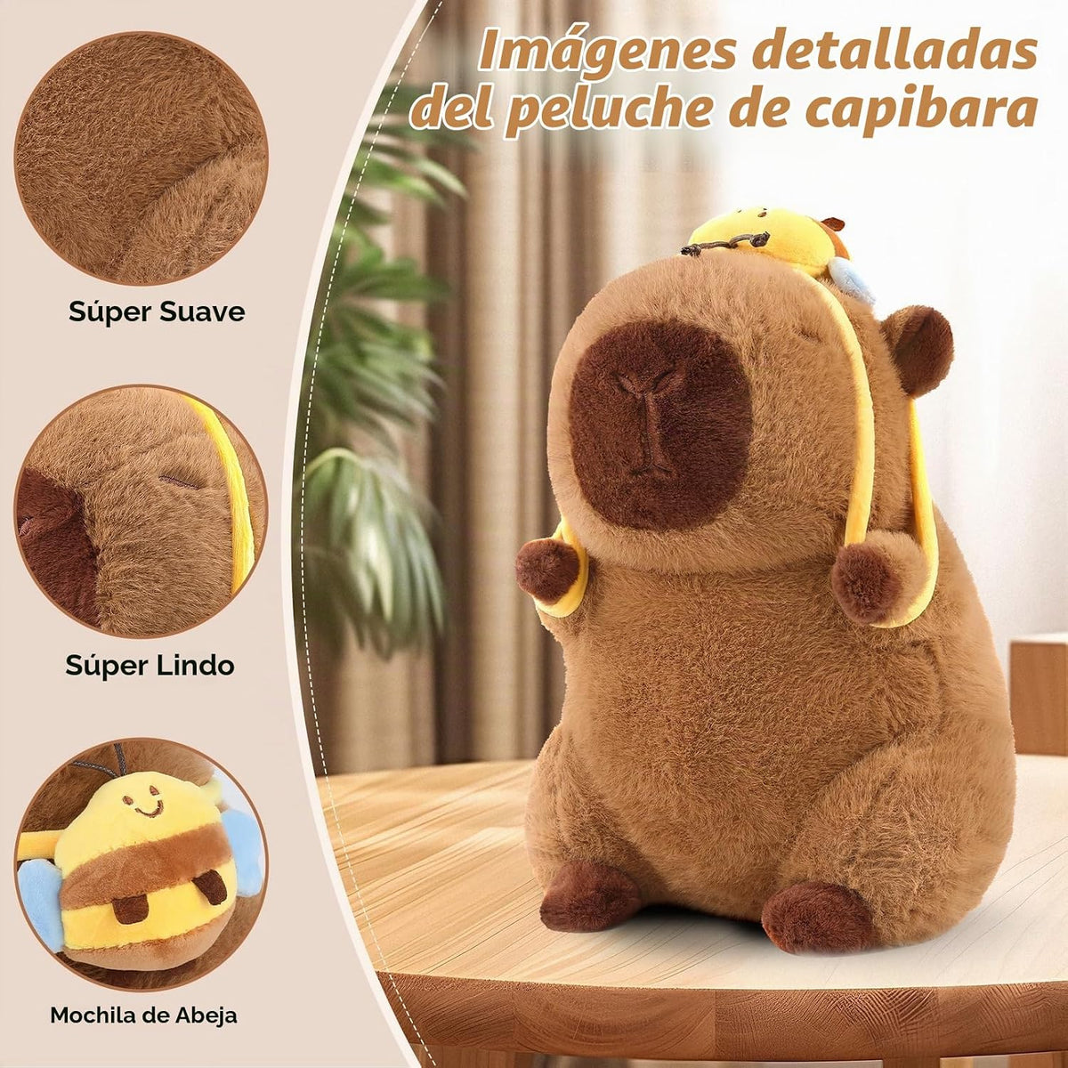 SHINUOER Lindo Capibara - Mochila de peluche con diseño de abeja de...