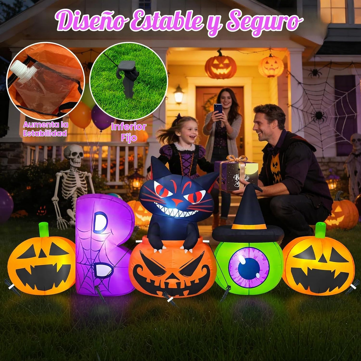 Danxilu Calabaza inflable de Halloween de 8 pies con decoraciones a...