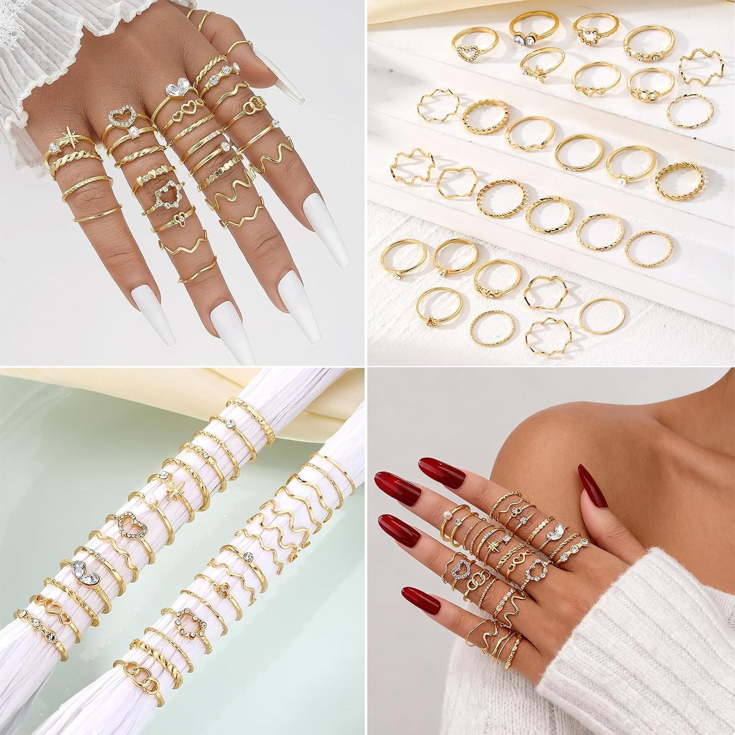 CHICUTIE Juego de anillos dorados para nudillos para mujeres, apila...
