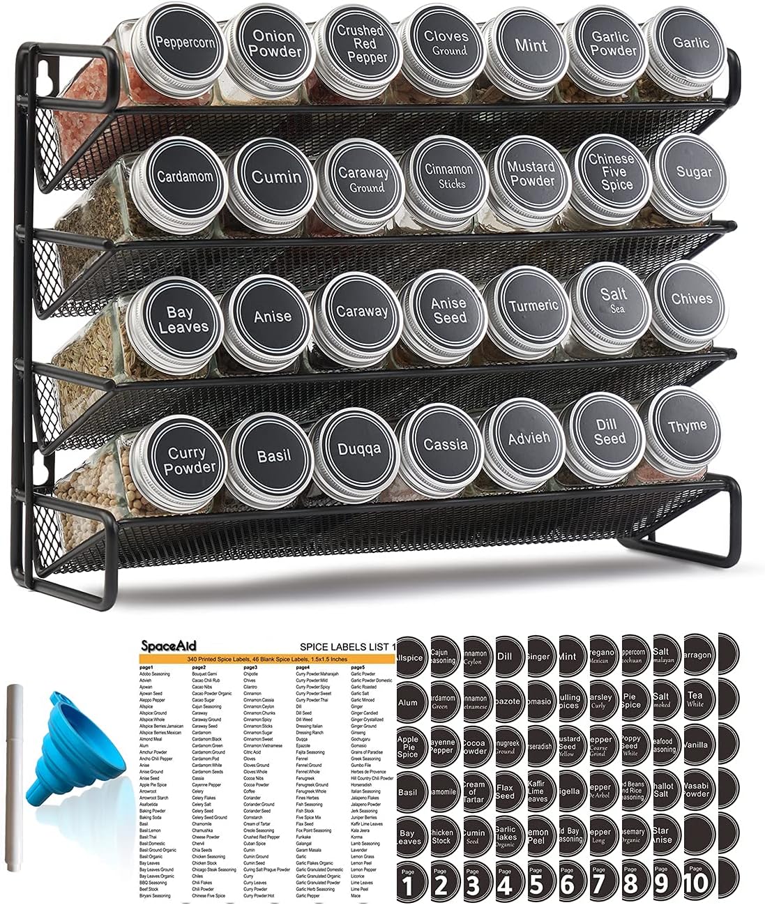 SpaceAid Organizador de especias con 28 tarros de especias, 386 eti...