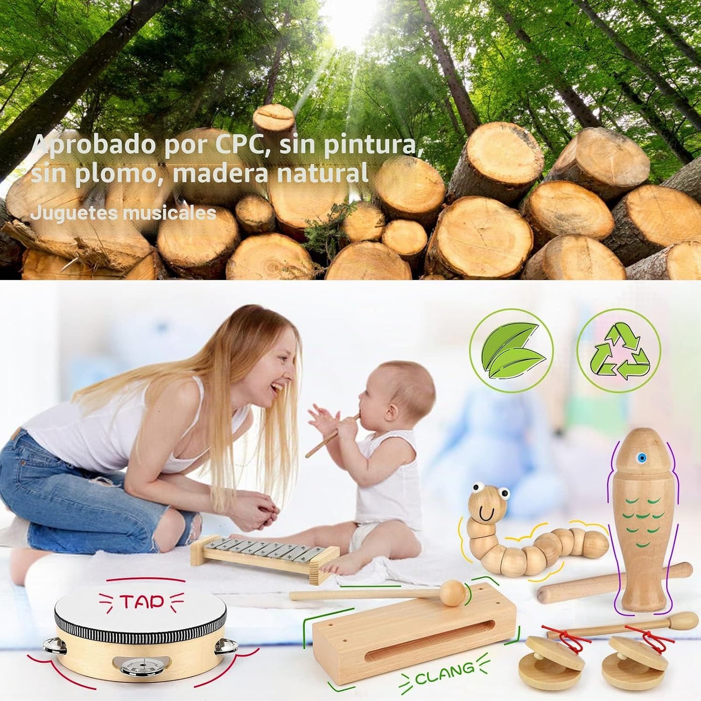 Instrumentos musicales para niños, juegos de juguetes de percusión...
