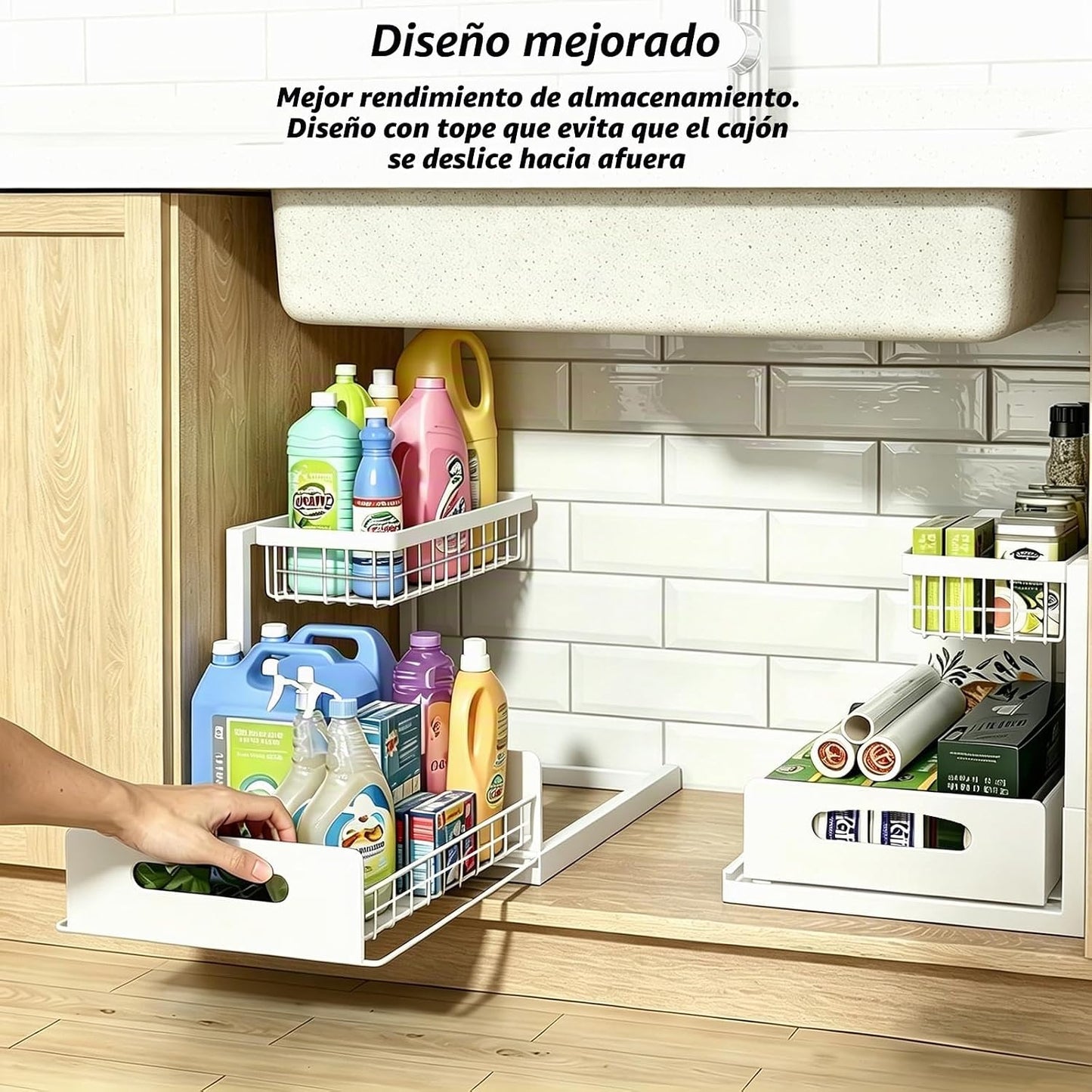 Paquete de 2 organizadores mejorados para debajo del fregadero, org...