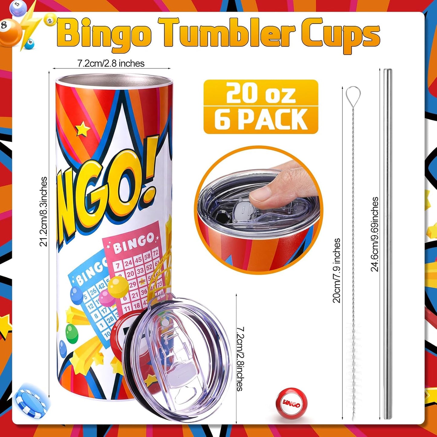 Hsei Paquete de 6 vasos de bingo de 20 onzas, regalos de premios de...