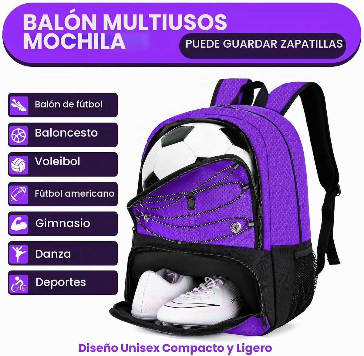 Hsmihair - Mochila de fútbol juvenil - Mochila para fútbol y balonc...