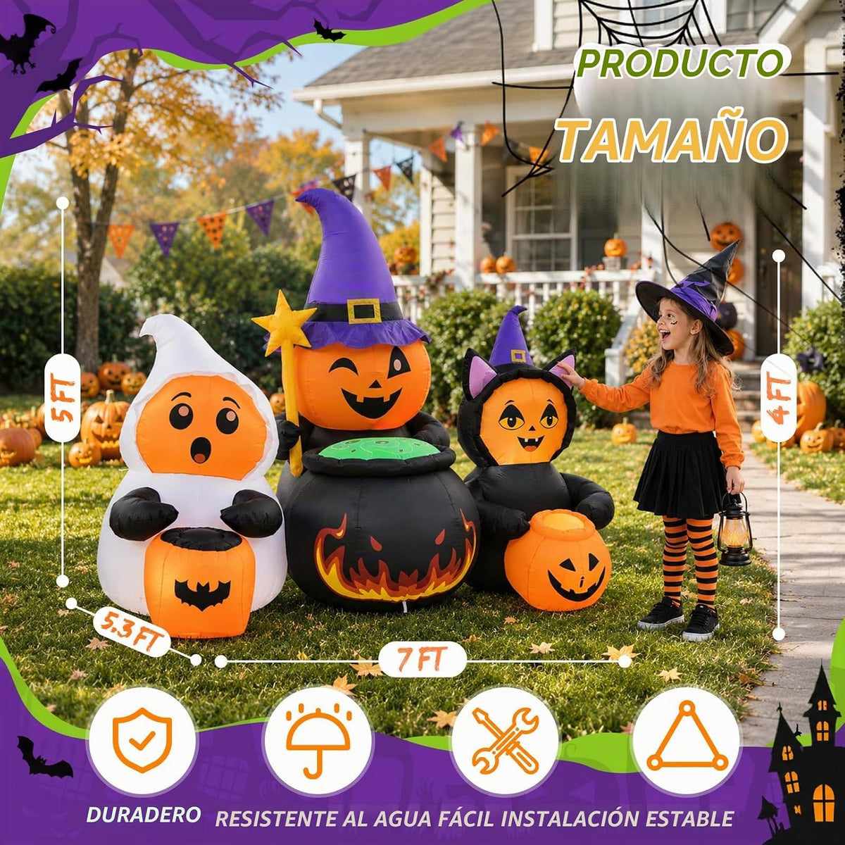Inflables de Halloween de 7 pies para decoración de patio | Diseño...