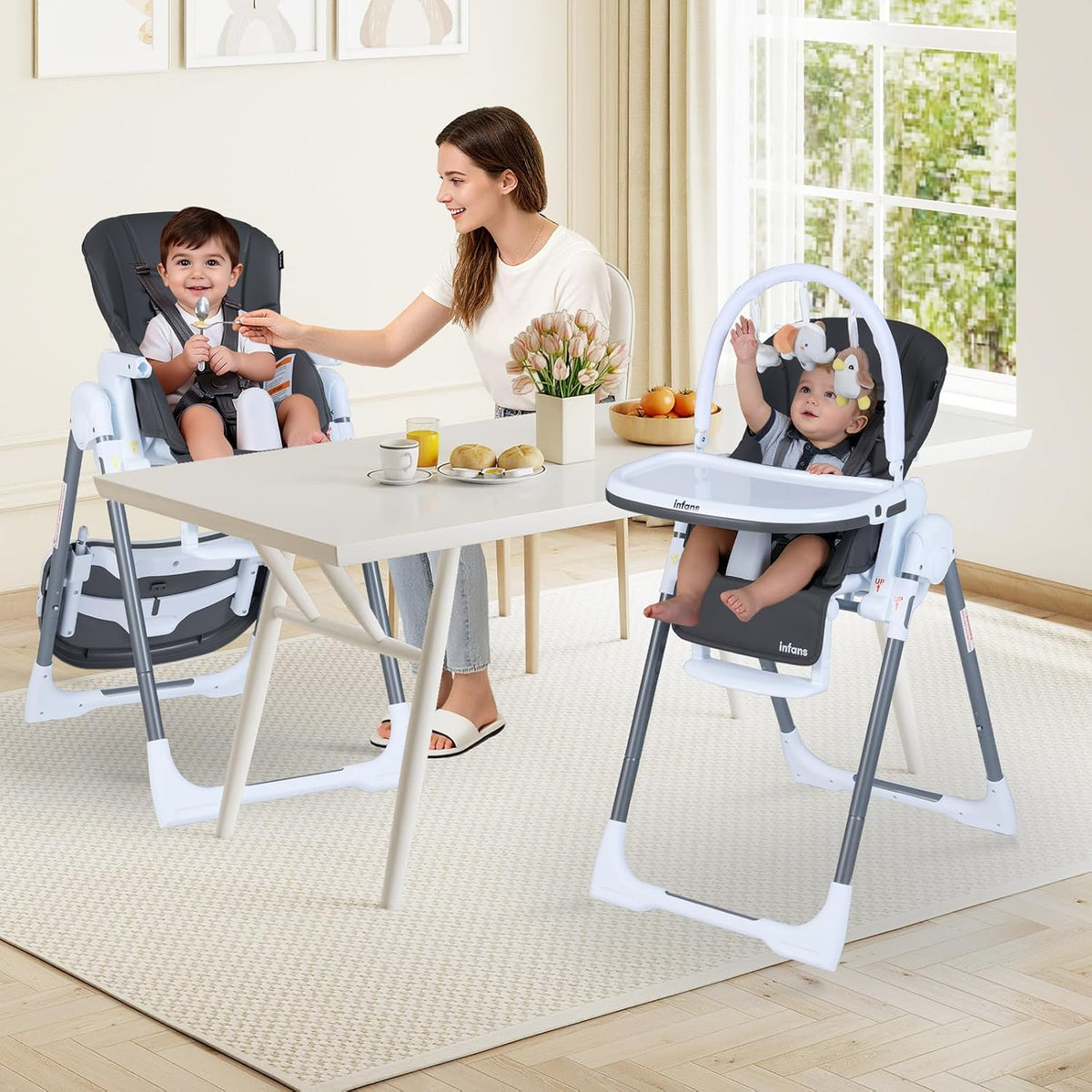 INFANS Silla alta para bebés y niños pequeños, silla alta plegable...