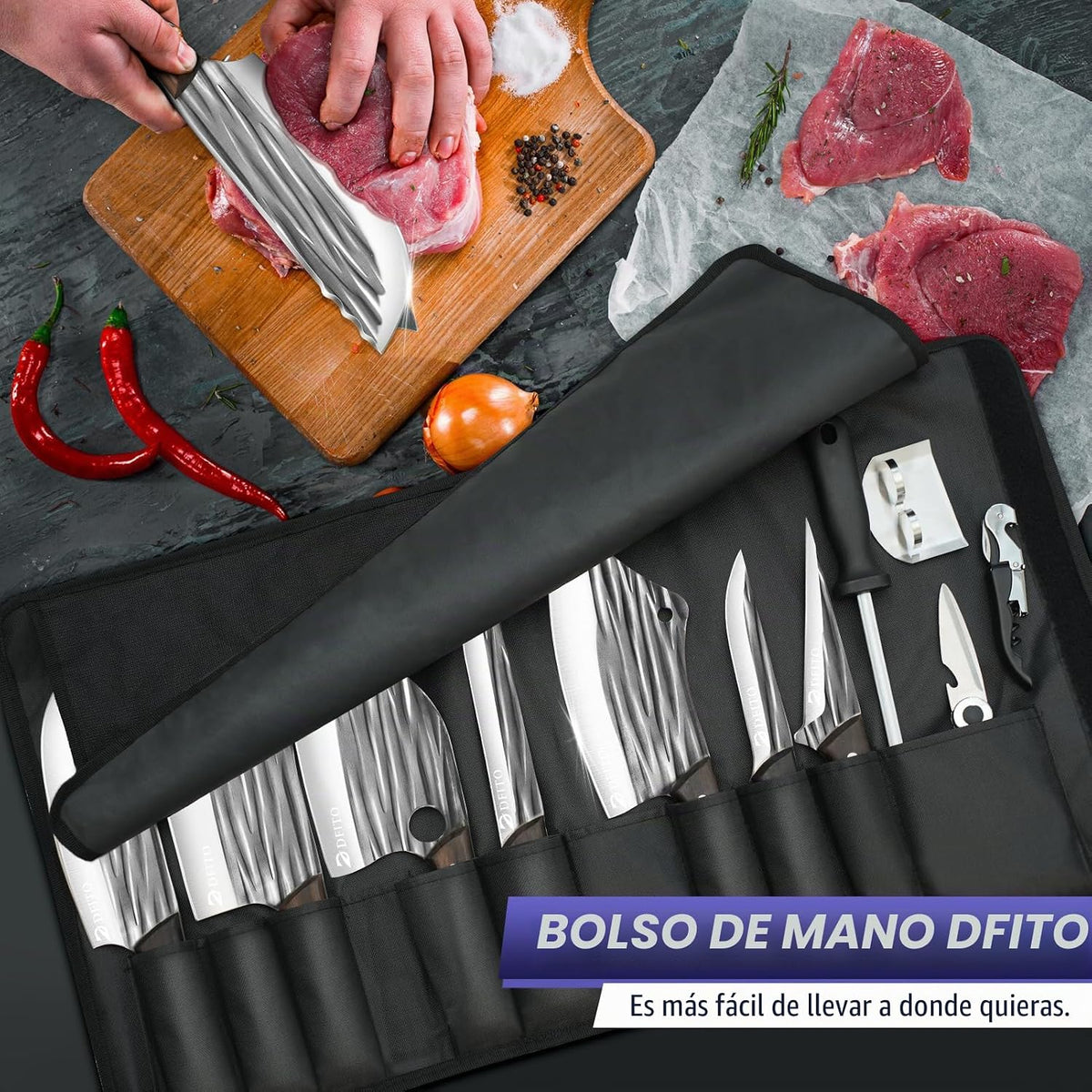Dfito Juego de cuchillos de carnicero, juego de cuchillos de cocina...
