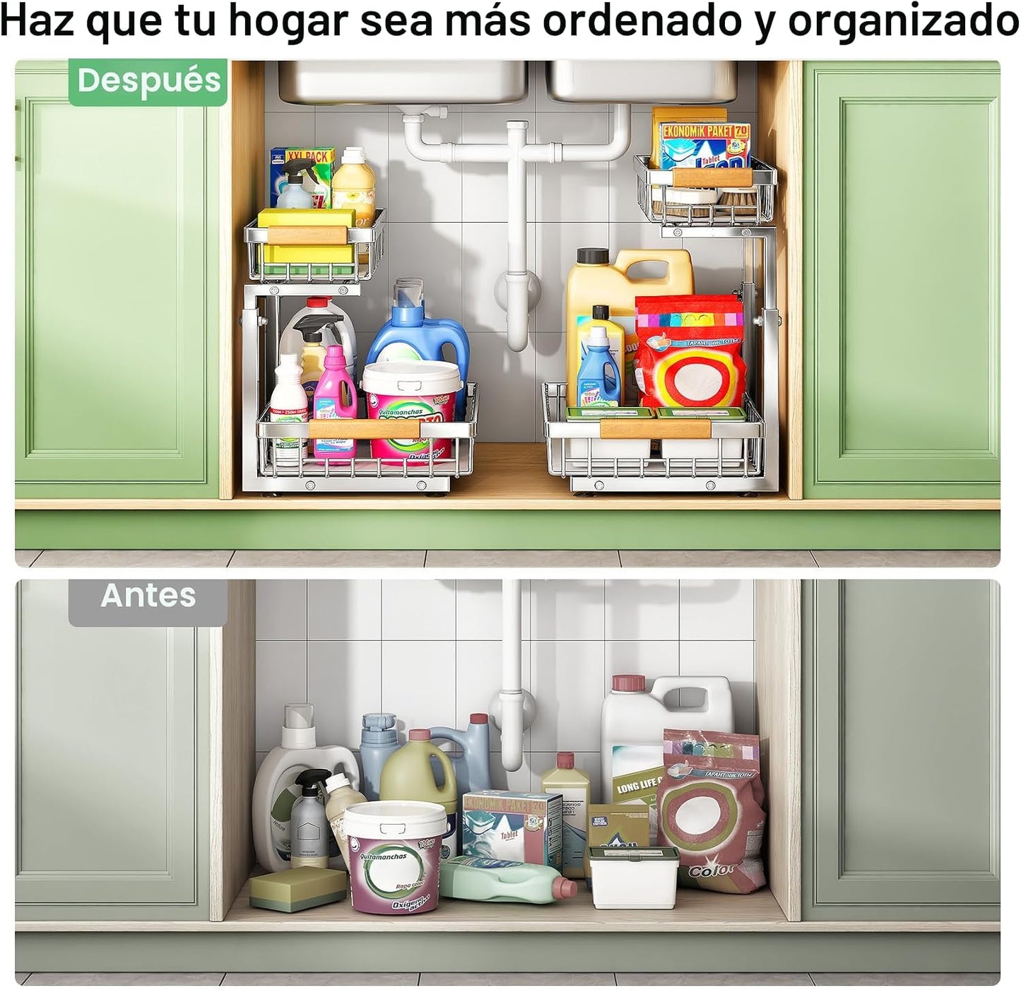 Organizador Debajo Del Fregadero, 2 Paquetes De Acero Inoxidable De...