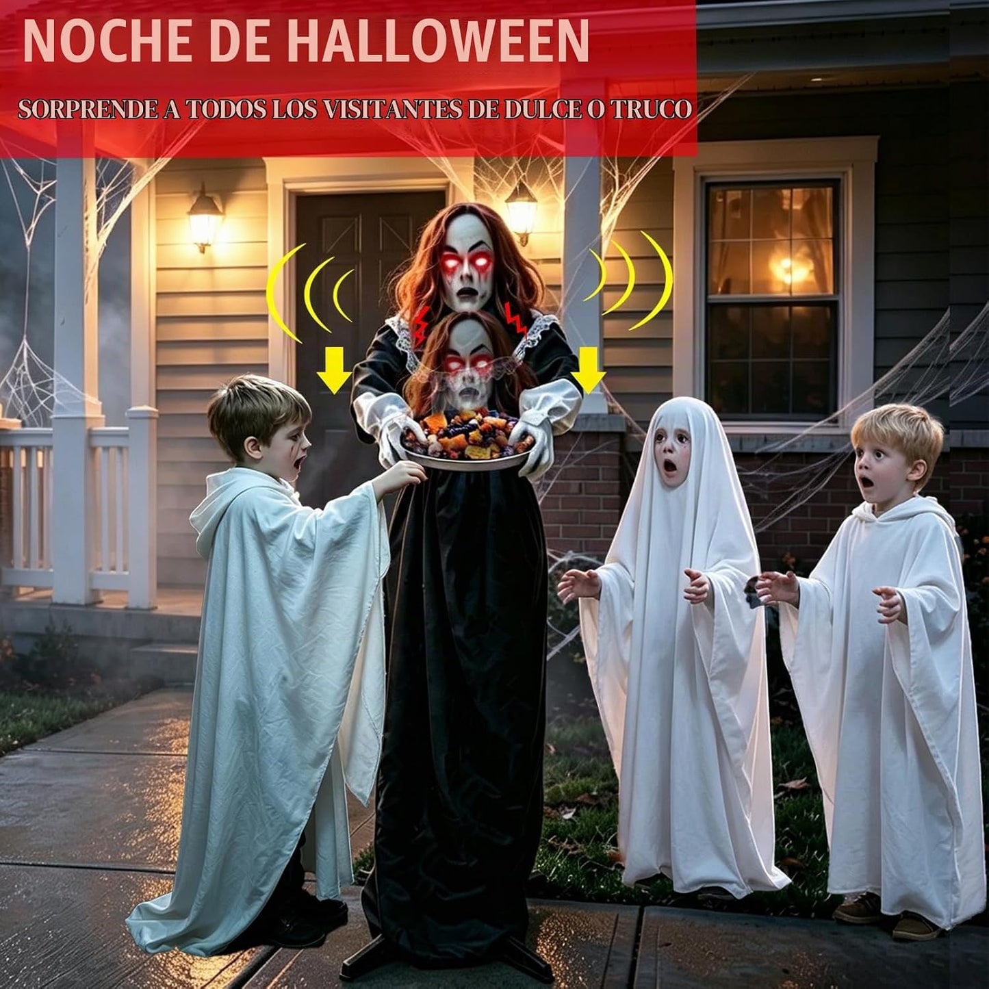 Animatronics de Halloween de 5,3 pies, decoración de mucama que dej...
