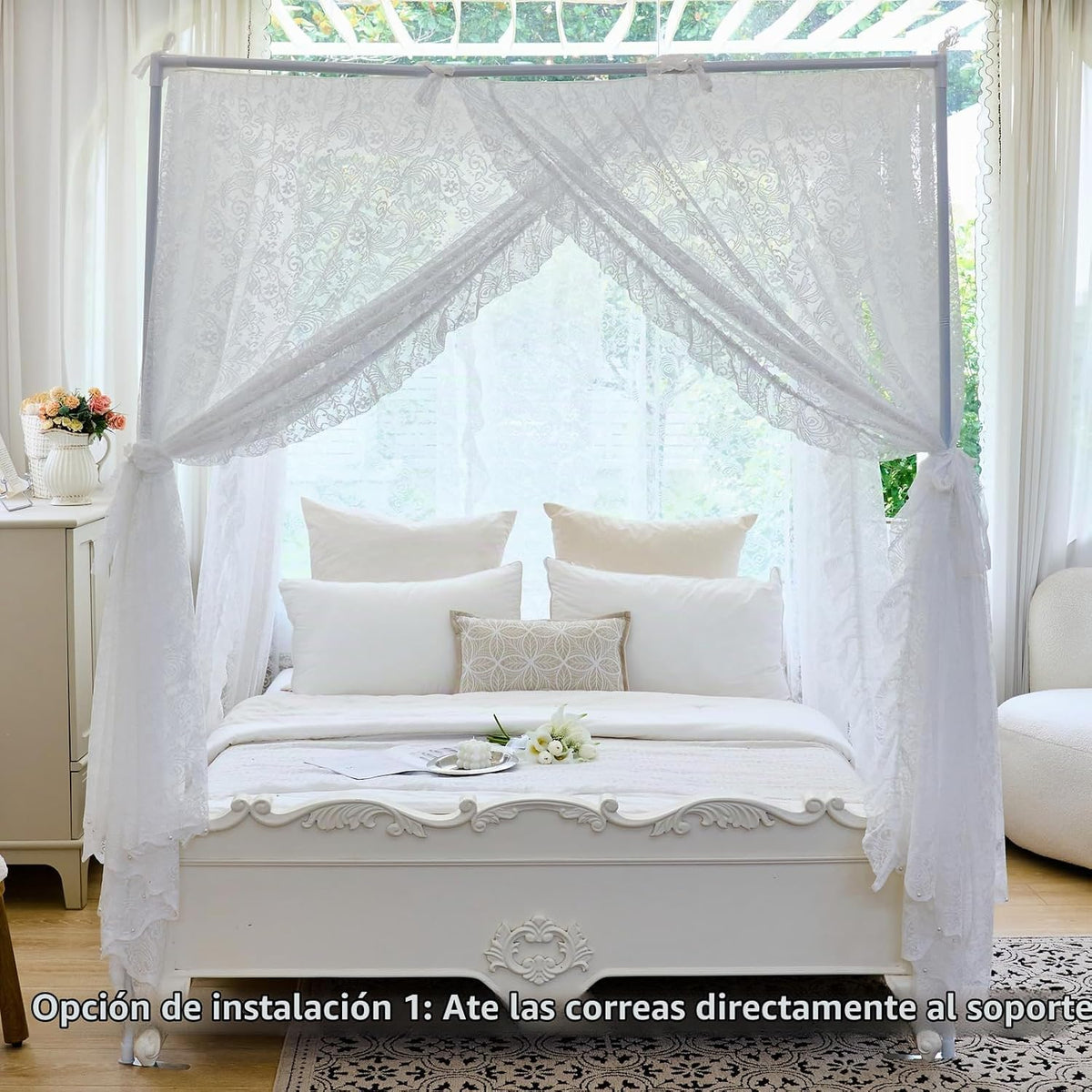 AIKASY Elegante Mosquitera de Encaje de Princesa para Cama con Dose...