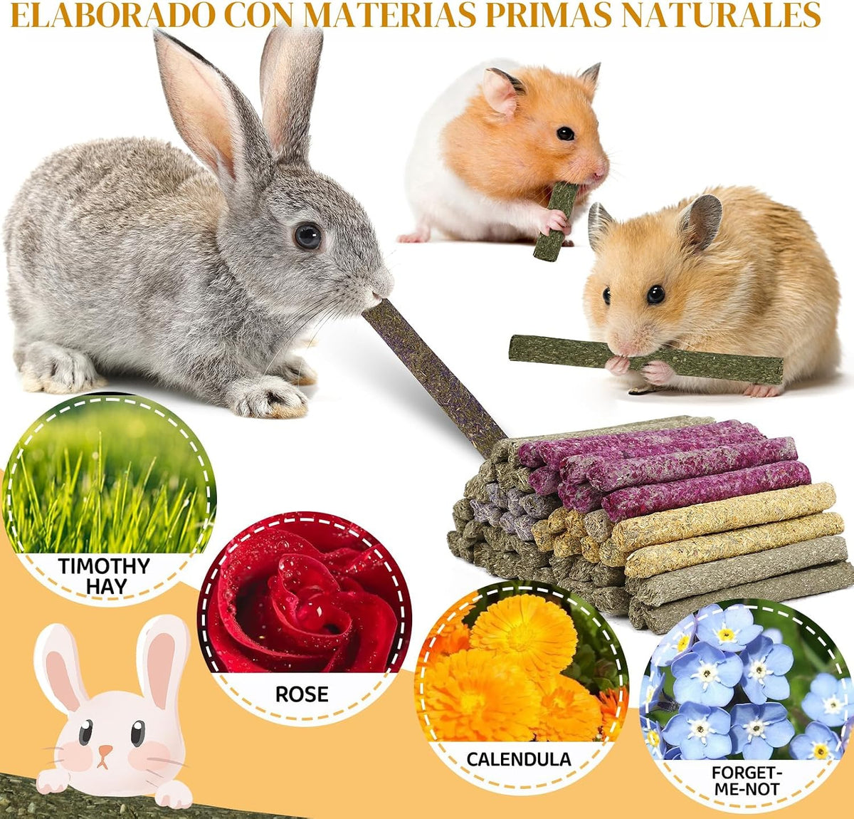 52 piezas de palitos para masticar de conejo, juguetes para conejil...