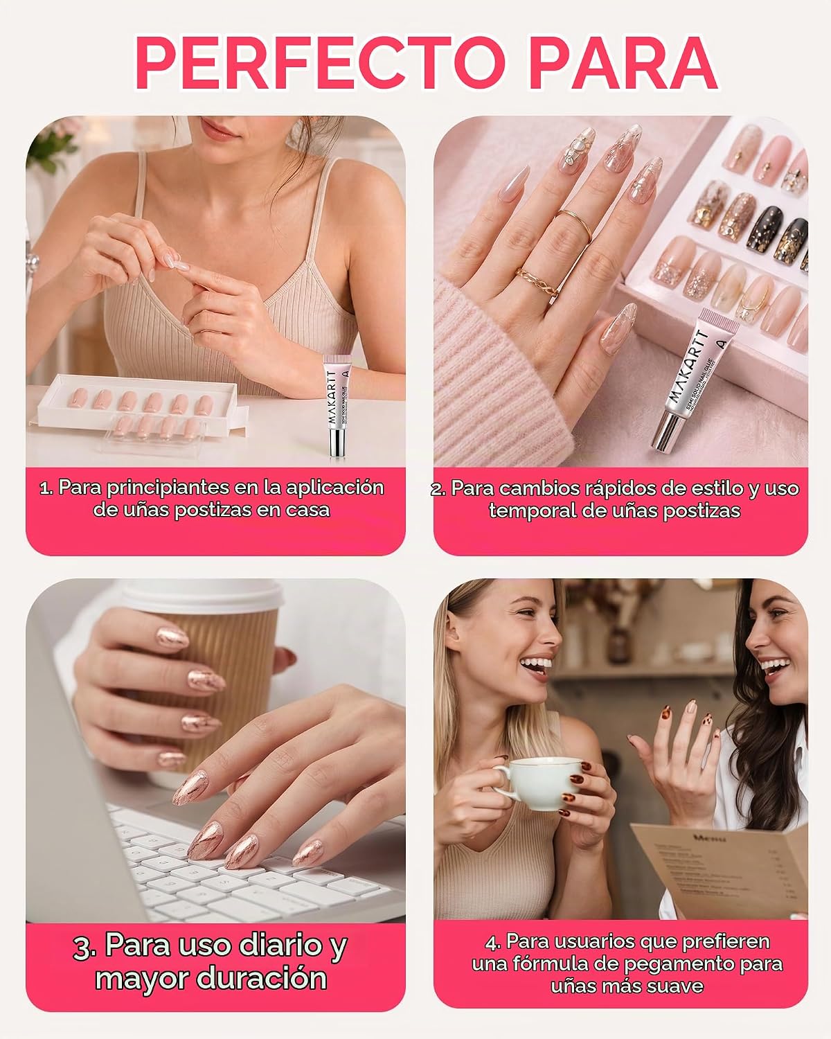 Pegamento de uñas semisólido Makartt para prensas: 2 g x 4 tamaño p...