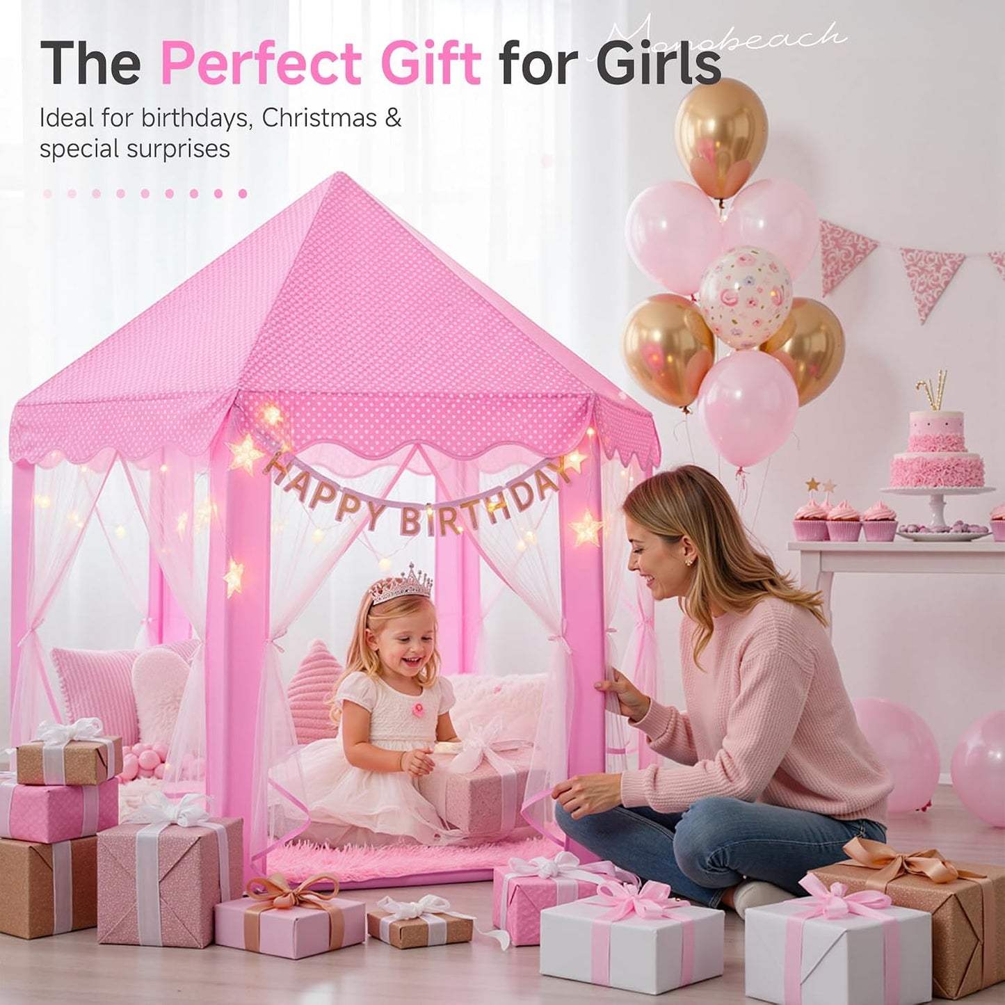Monobeach - Tienda de campaña estilo castillo de princesa para niña...