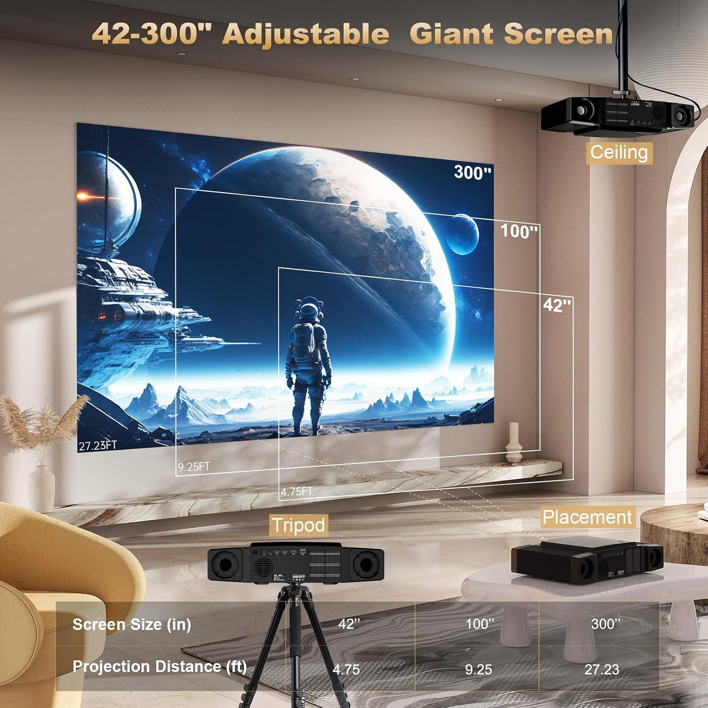 DESS Proyector de video de cine en casa inteligente 4K con WiFi, Bl...