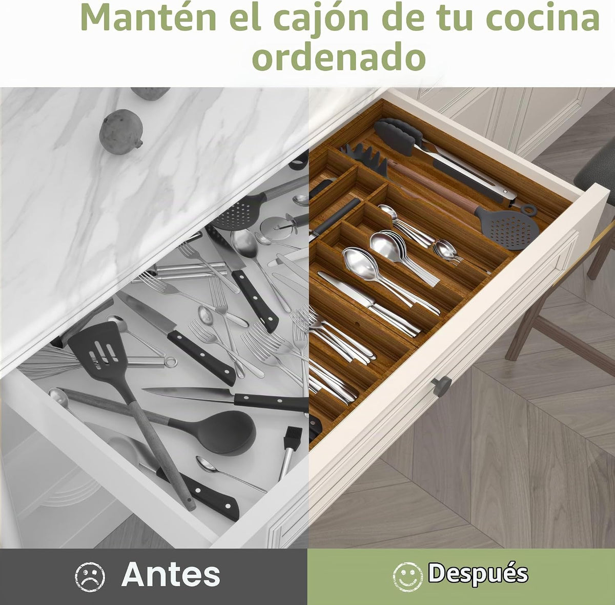 Suli Organizador grande de cajones de cubiertos, cubiertos de cocin...